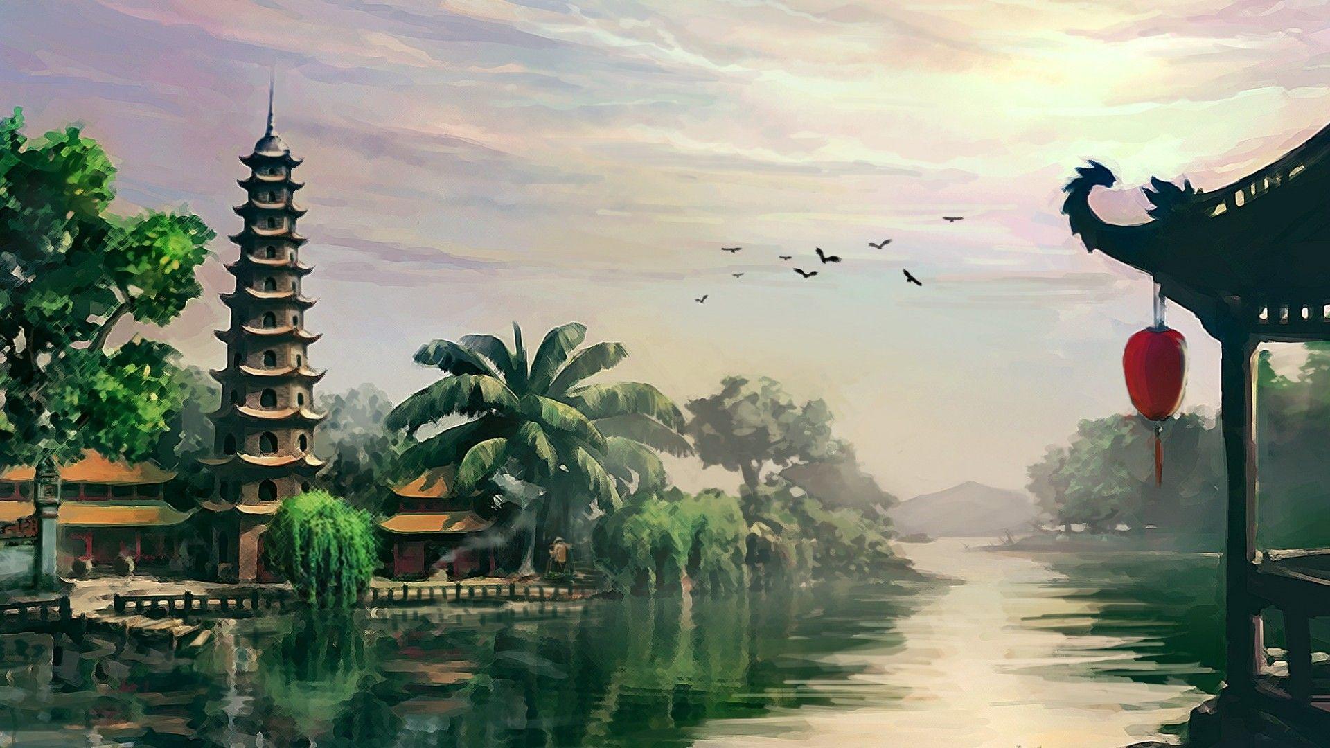 Vietnam Landscape Painting Wallpaper For Desktop & Mobile