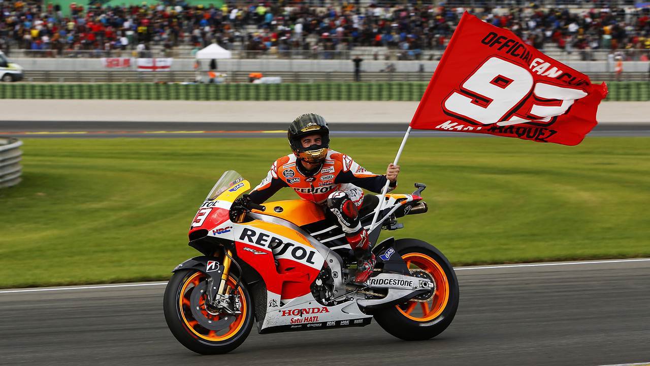 Marc Marquez With Flag Celebrate Wallpaper Wallpaper Themes