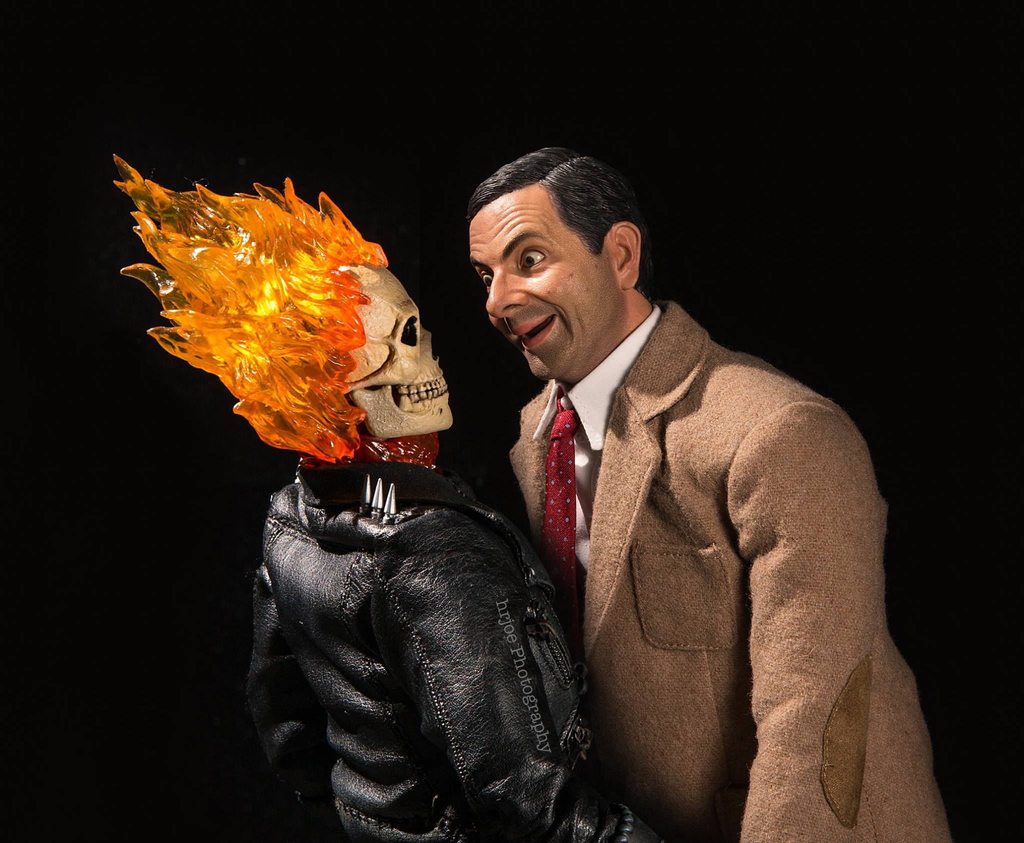 Funny Ghost Rider And Mr.Bean Action Figure Ph Wallpaper
