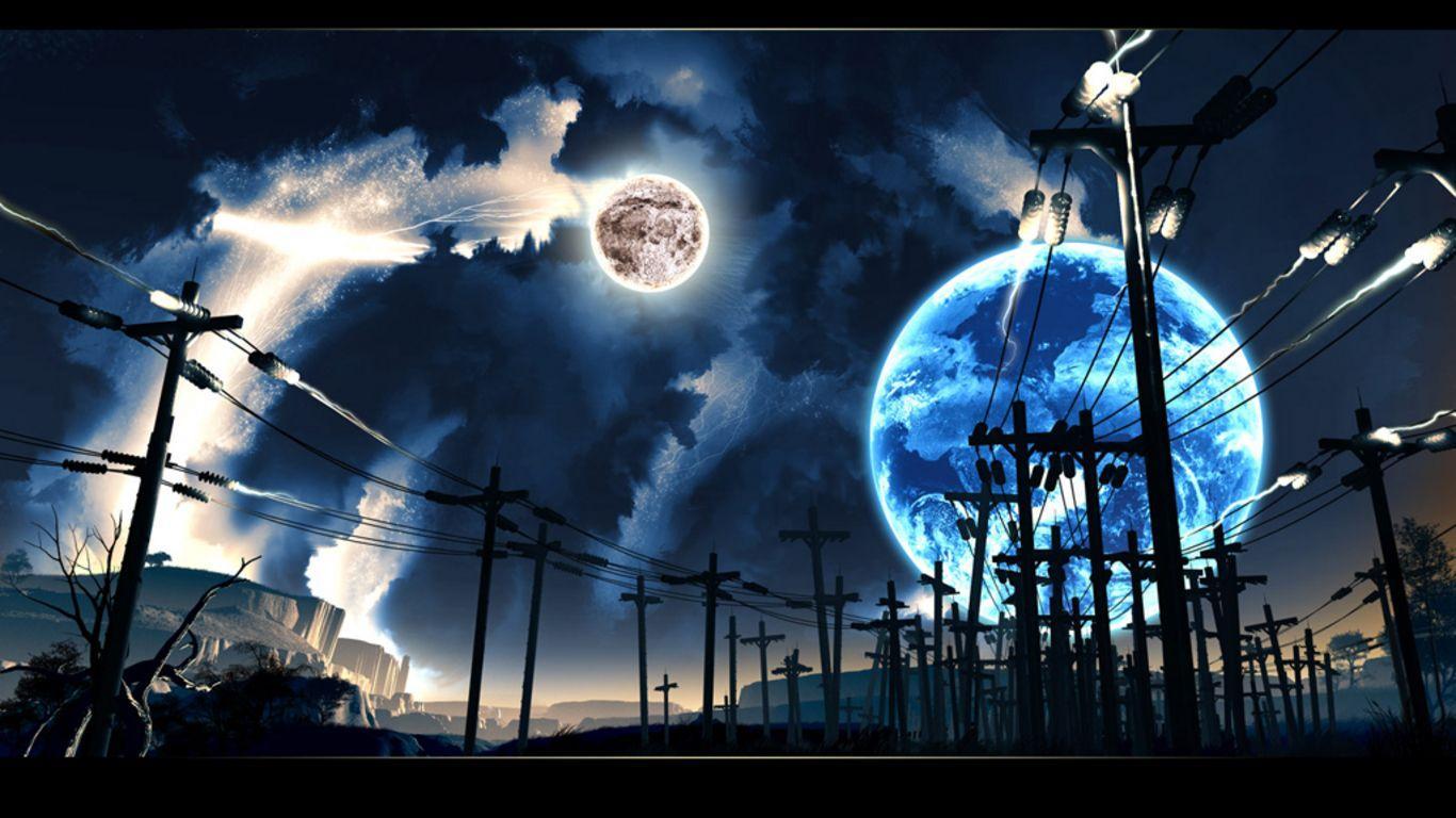Outer Space Planets Electricity Power Lines #Qe 8