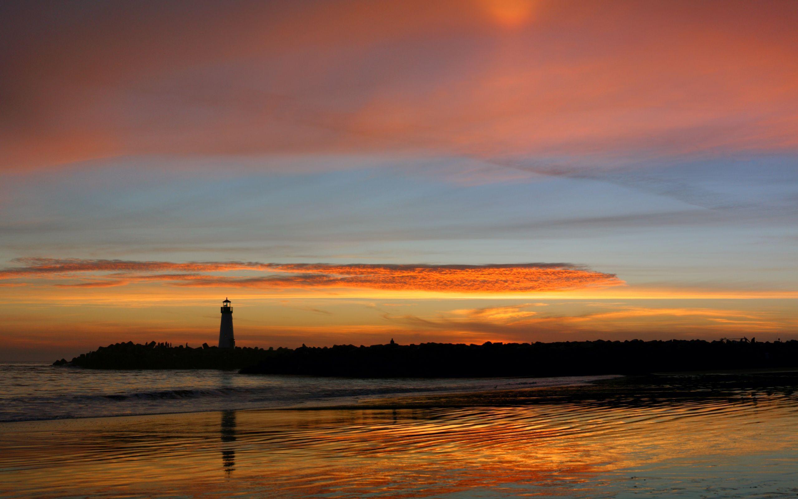 Wallpaper sunset, lighthouse, USA, California, Santa Cruz, Sunset