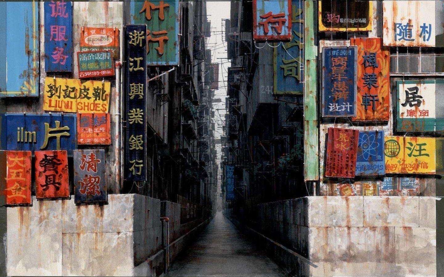 Signs Alley Ghost in the Shell cities wallpaperx900