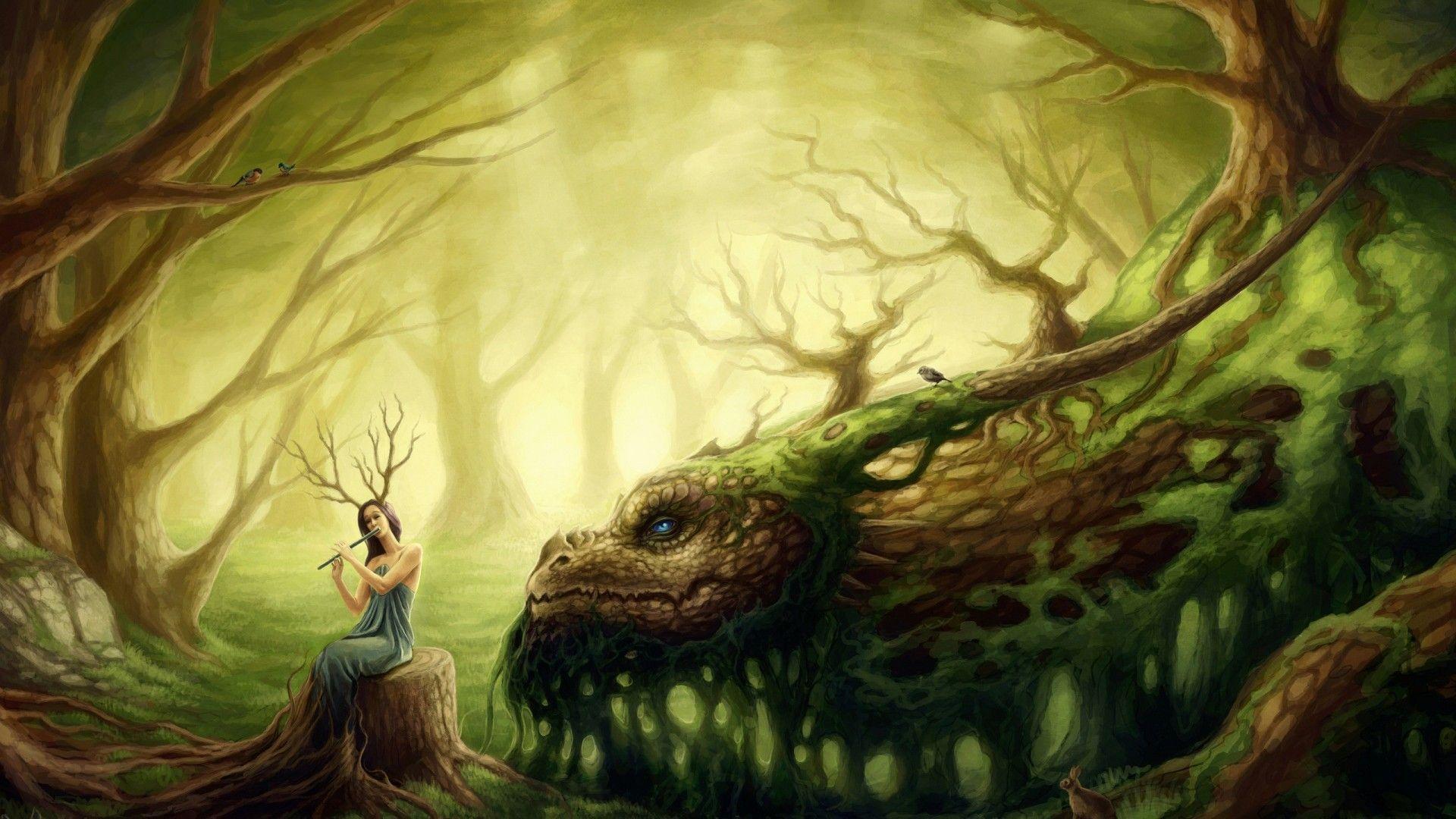 Forest Fairy playing the flute wallpaper and image