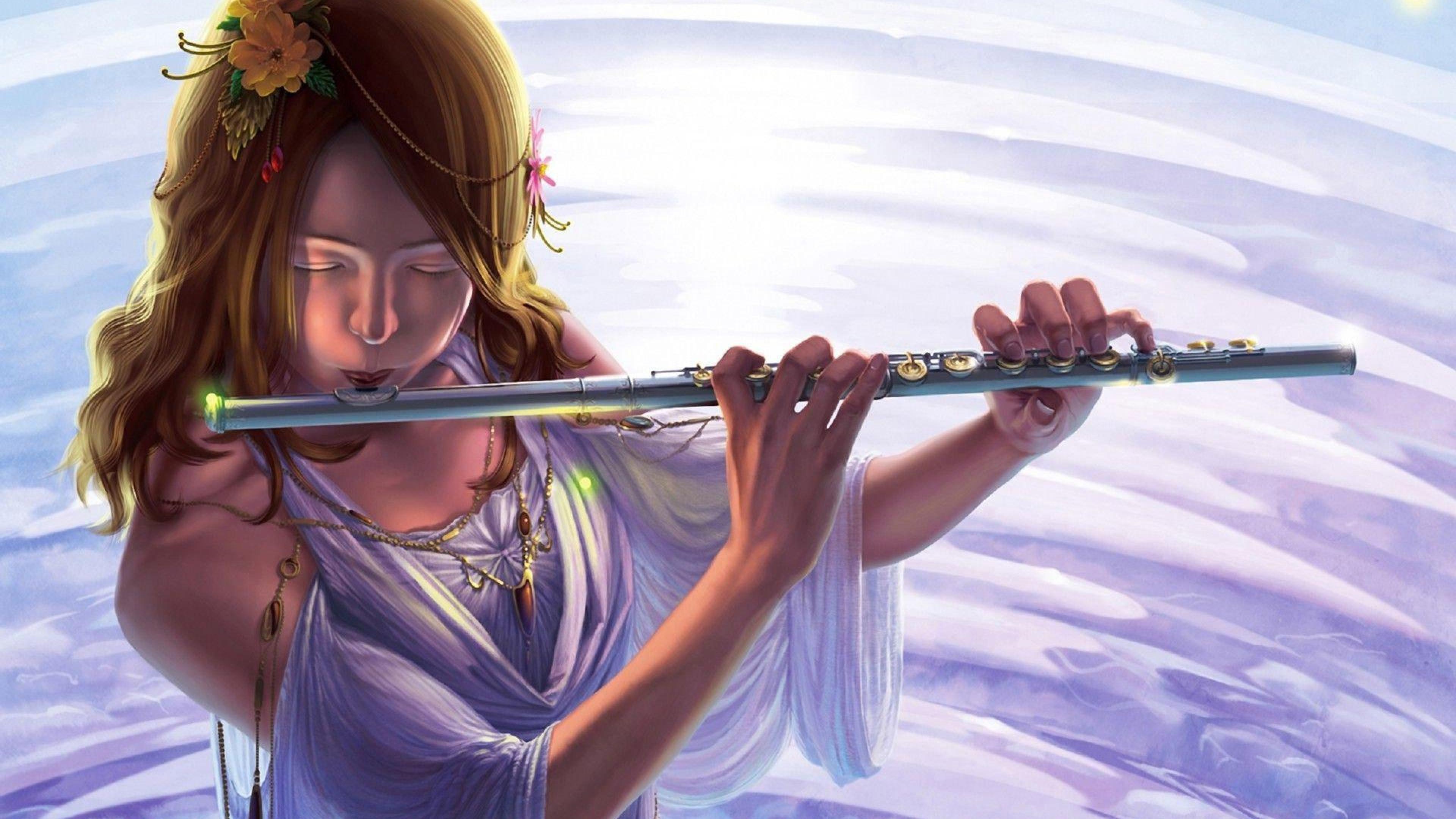 Digital Woman Playing the flute Art Flute HD Wallpaper, Desktop