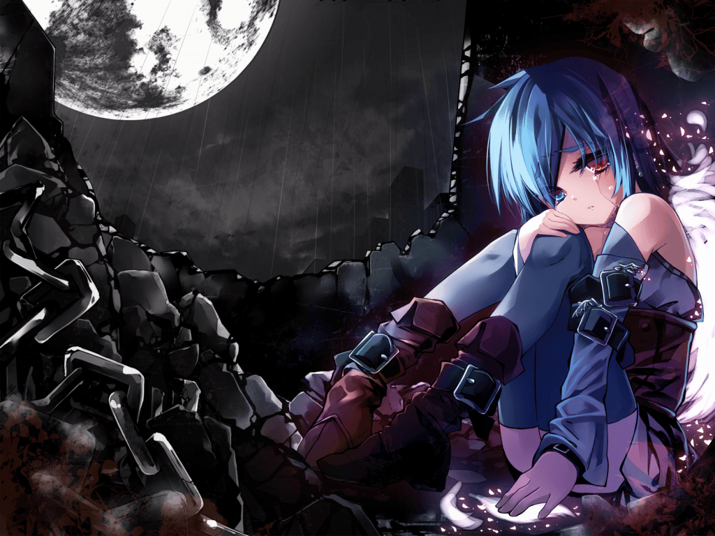 sad anime girl. Wallpaper Sad Anime Girl Blue Eye In The Rain