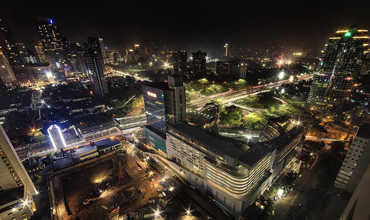 Wallpaper Indonesia Houses Roads Jakarta Night Street lights From