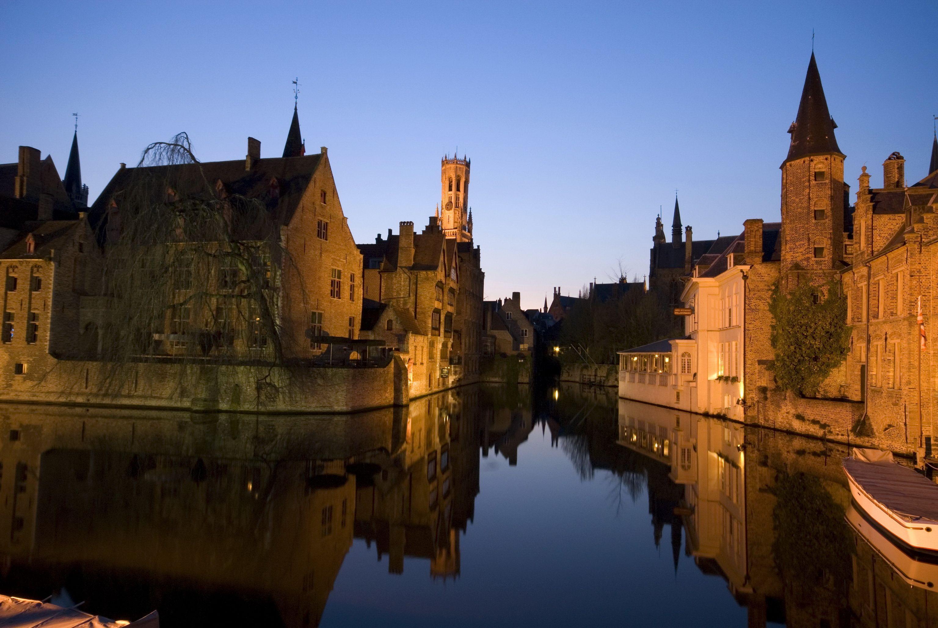 Wallpaper Belgium Houses Rivers Bruge Night Canal Cities download