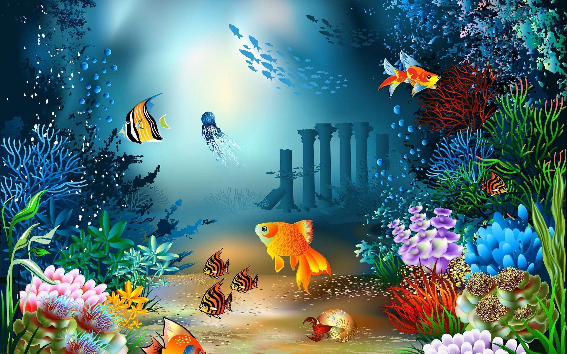 Fishes and nature under water sea wallpaper. HD Wallpaper Rocks