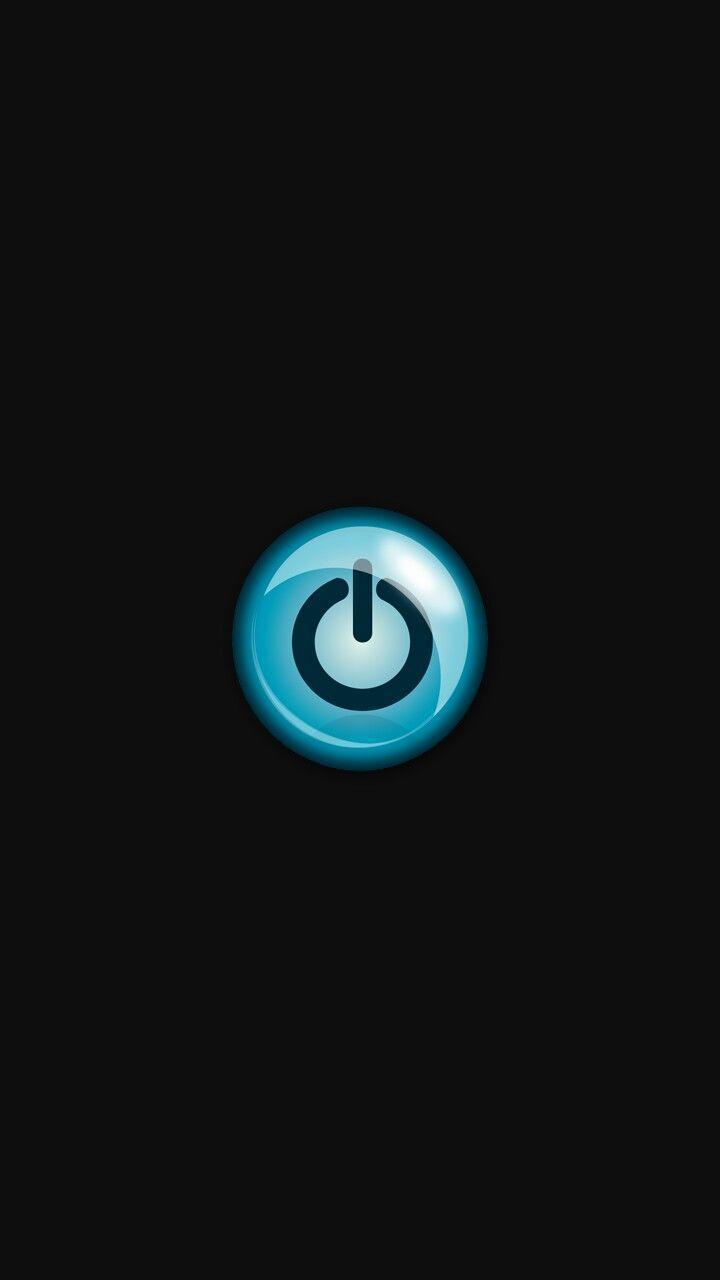Big glowing Blue power button on Black Background on lock screen
