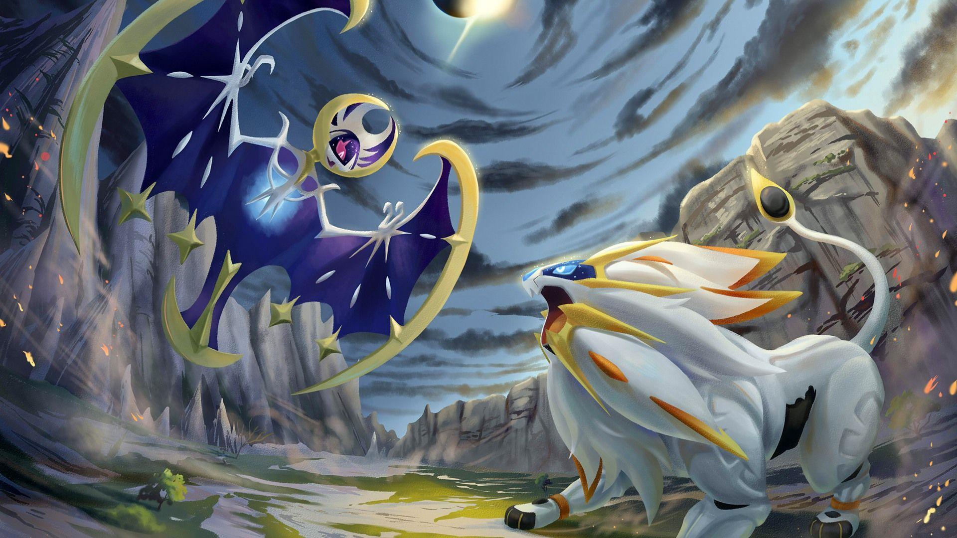 Pokemon Sun and Moon Solgaleo vs Lun. Wallpaper