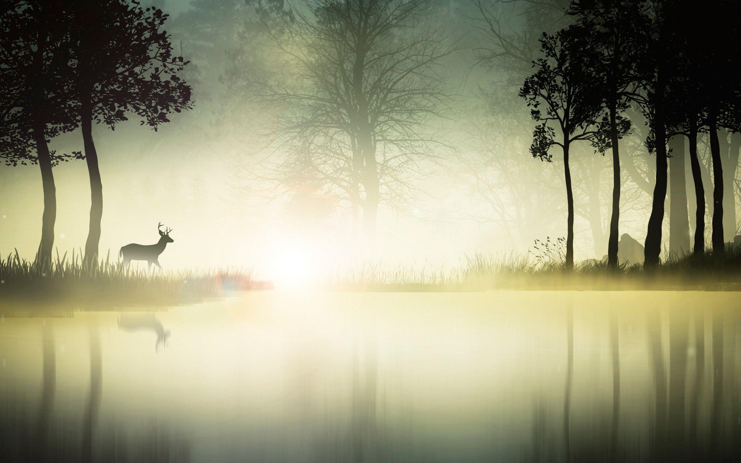 nature, Environment, Landscape, River, Deer, Animals Wallpaper HD