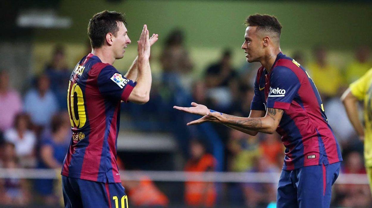messi and neymar. Messi and Neymar at Barcelona celebrating a