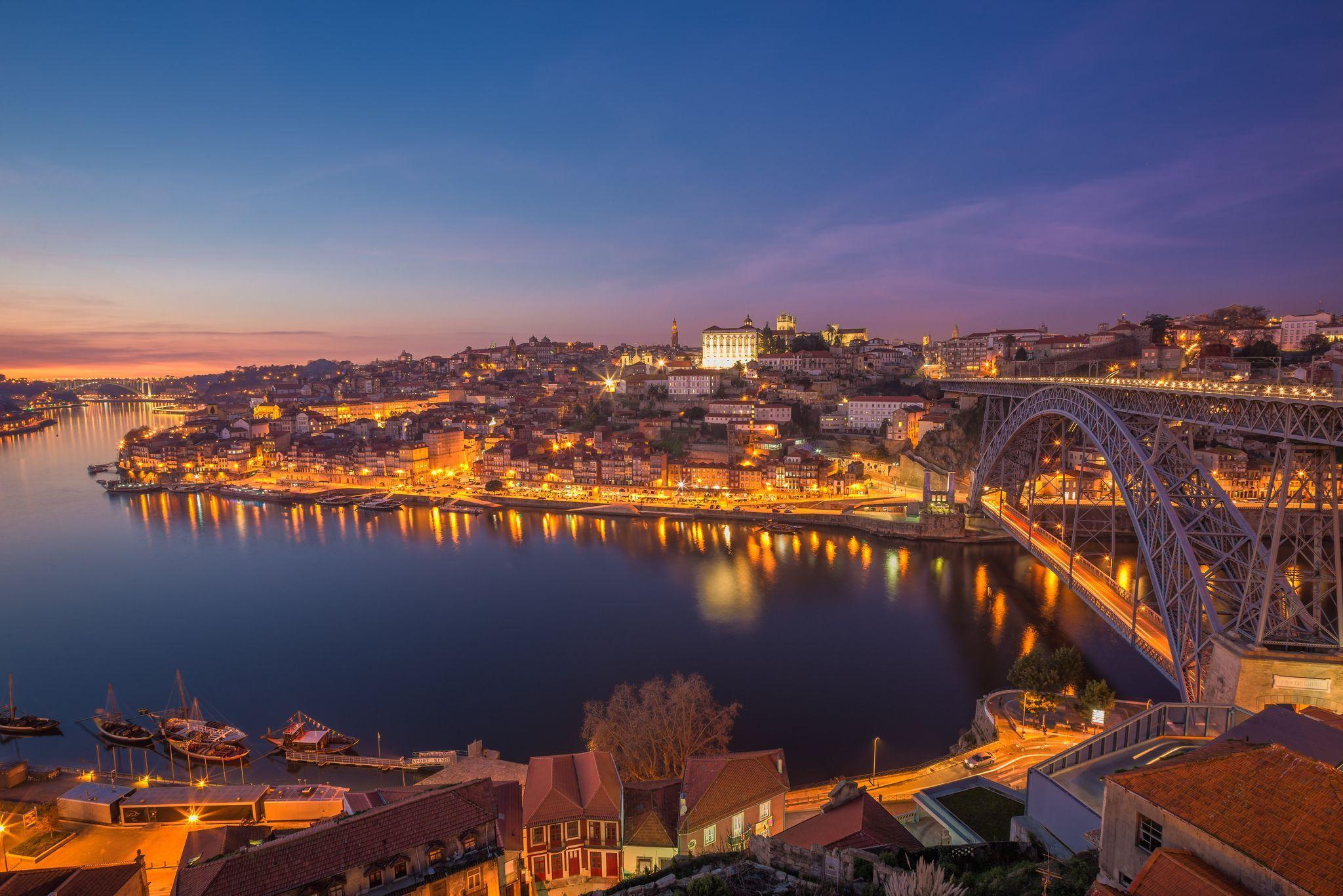 Picture Oporto Portugal Bridges Night Rivers Cities