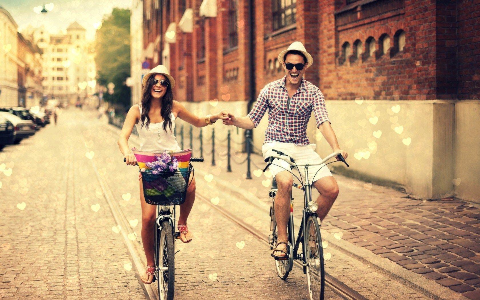 Mood Boy Girl Bicycles Love Hearts HD Wallpaper