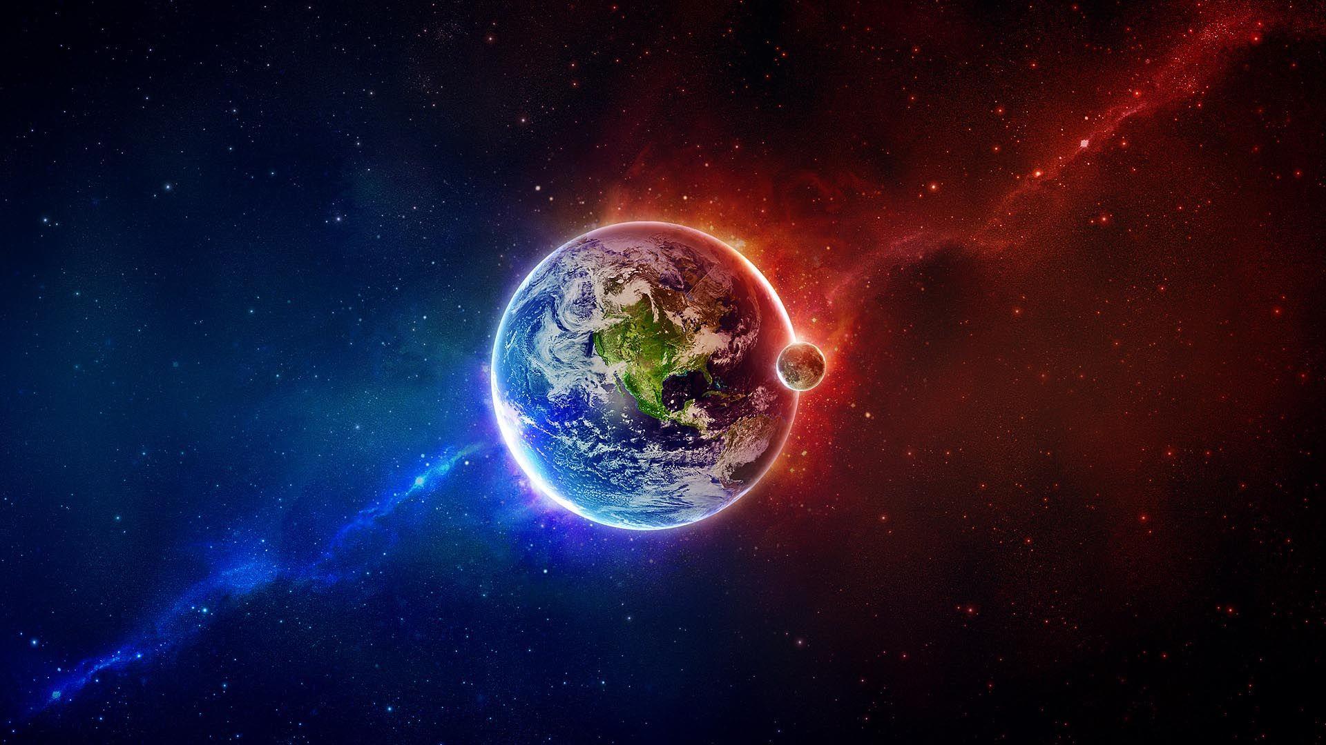 blue with red. Outer Space Earth Moon Red Blue HD Wallpaper. art