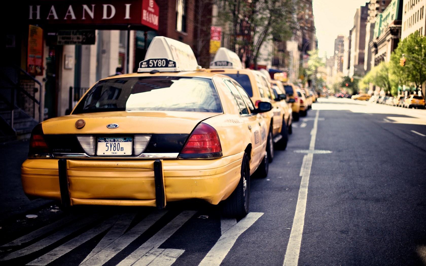 New York City, USA, skyscrapers, street, taxi, people wallpaper