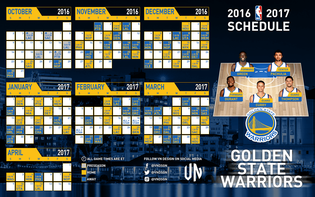 Golden State Warriors Schedule Wallpaper (VN Designs)