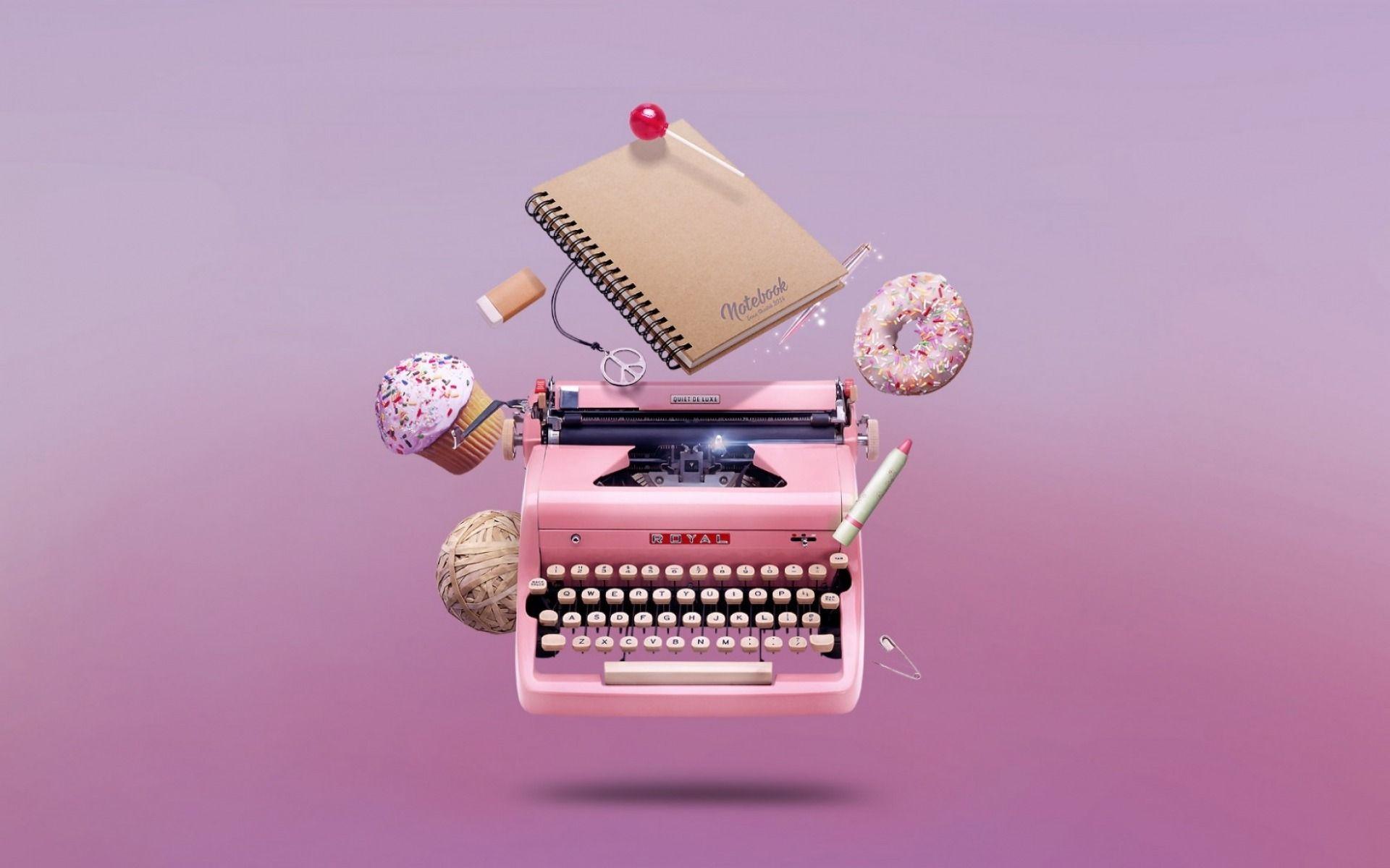 Pink Type Writer & Sweets wallpaper. Pink Type Writer & Sweets