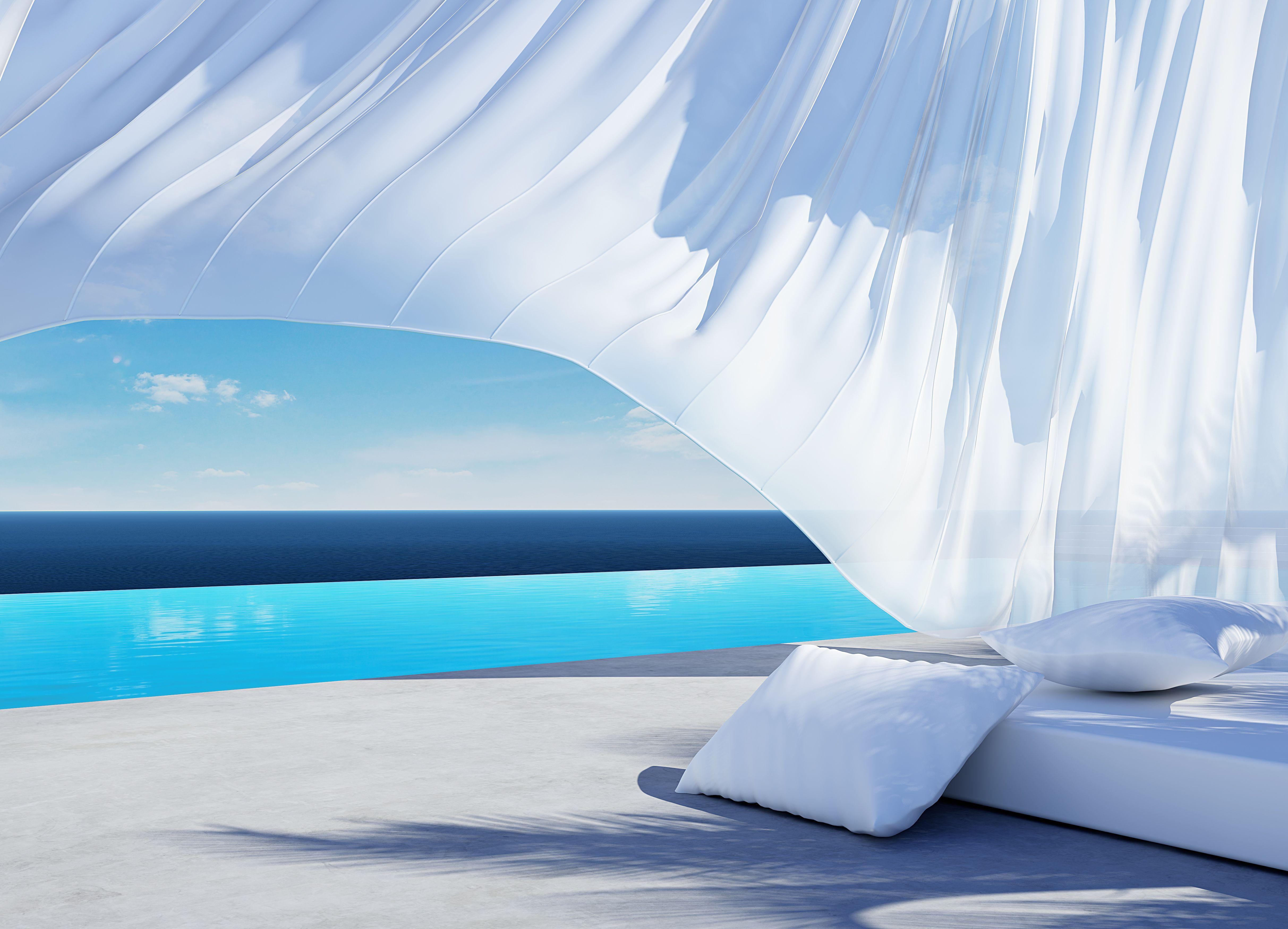 luxury, resort, swimming pool, white curtain, beautiful, HD wallpaper