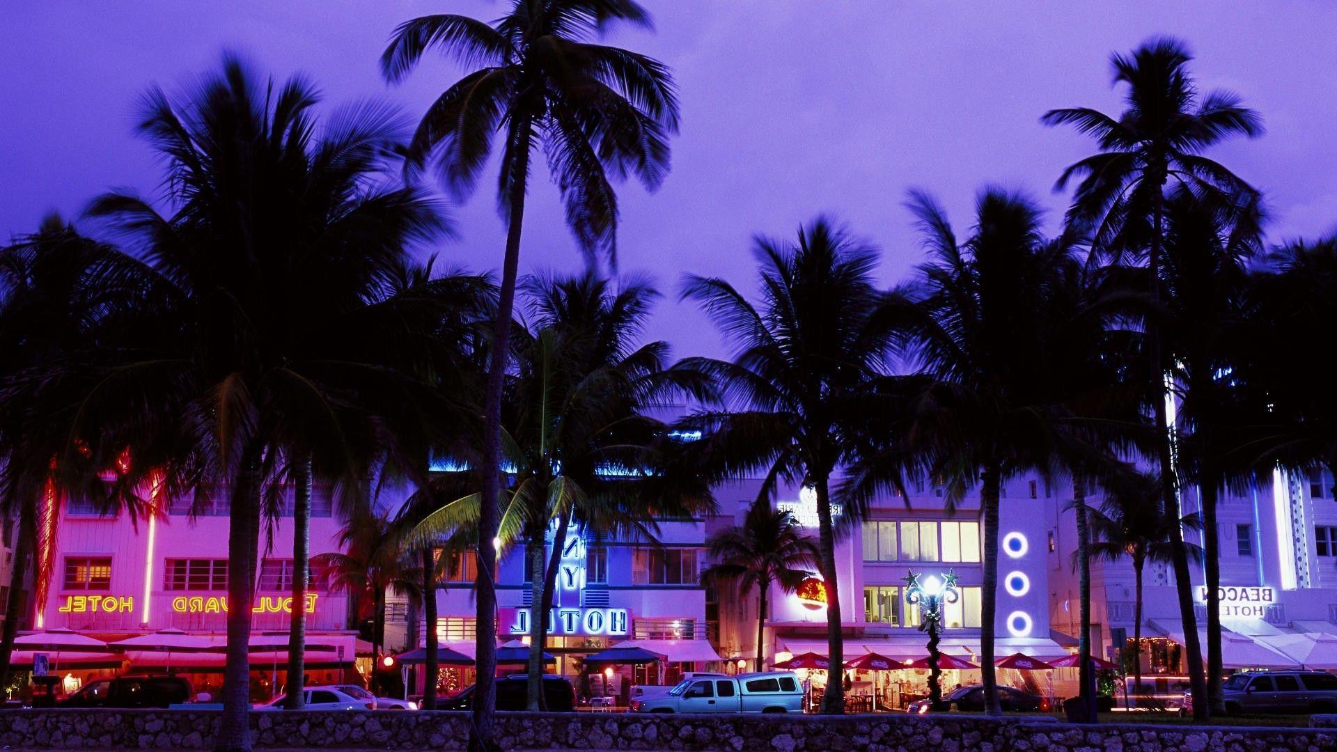 Grand Theft Auto Vice City, Hotels, Beach, Palm Trees, Neon