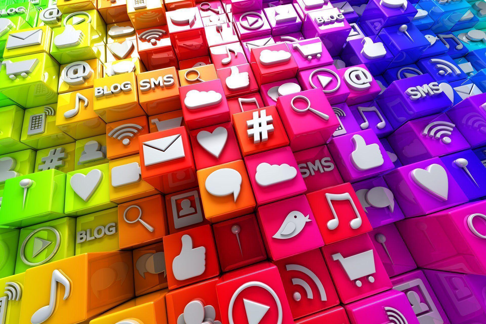 social media icons 3D cubes colorful blocks icons social networks