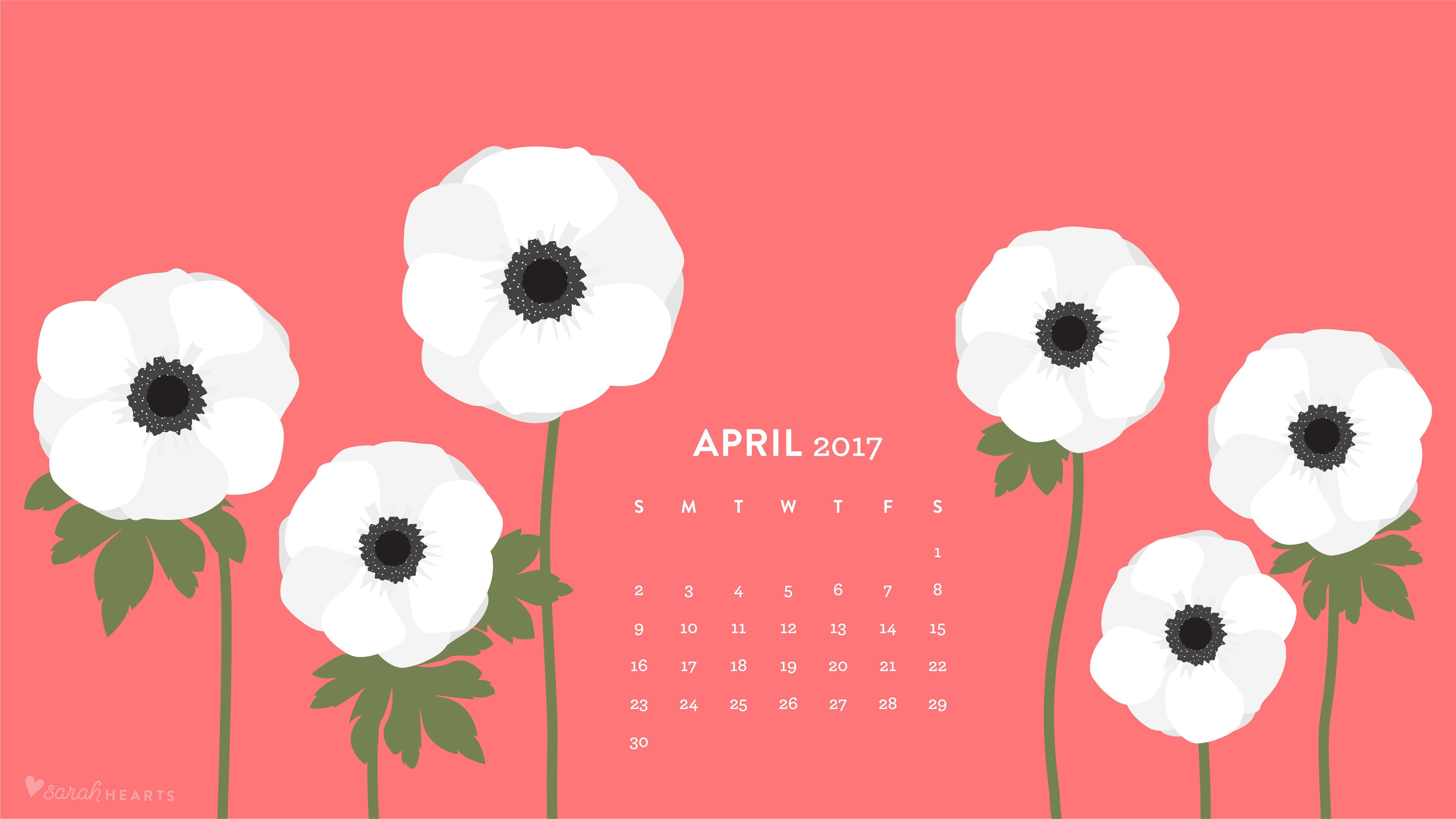 White Anemones April 2017 Calendar Wallpaper