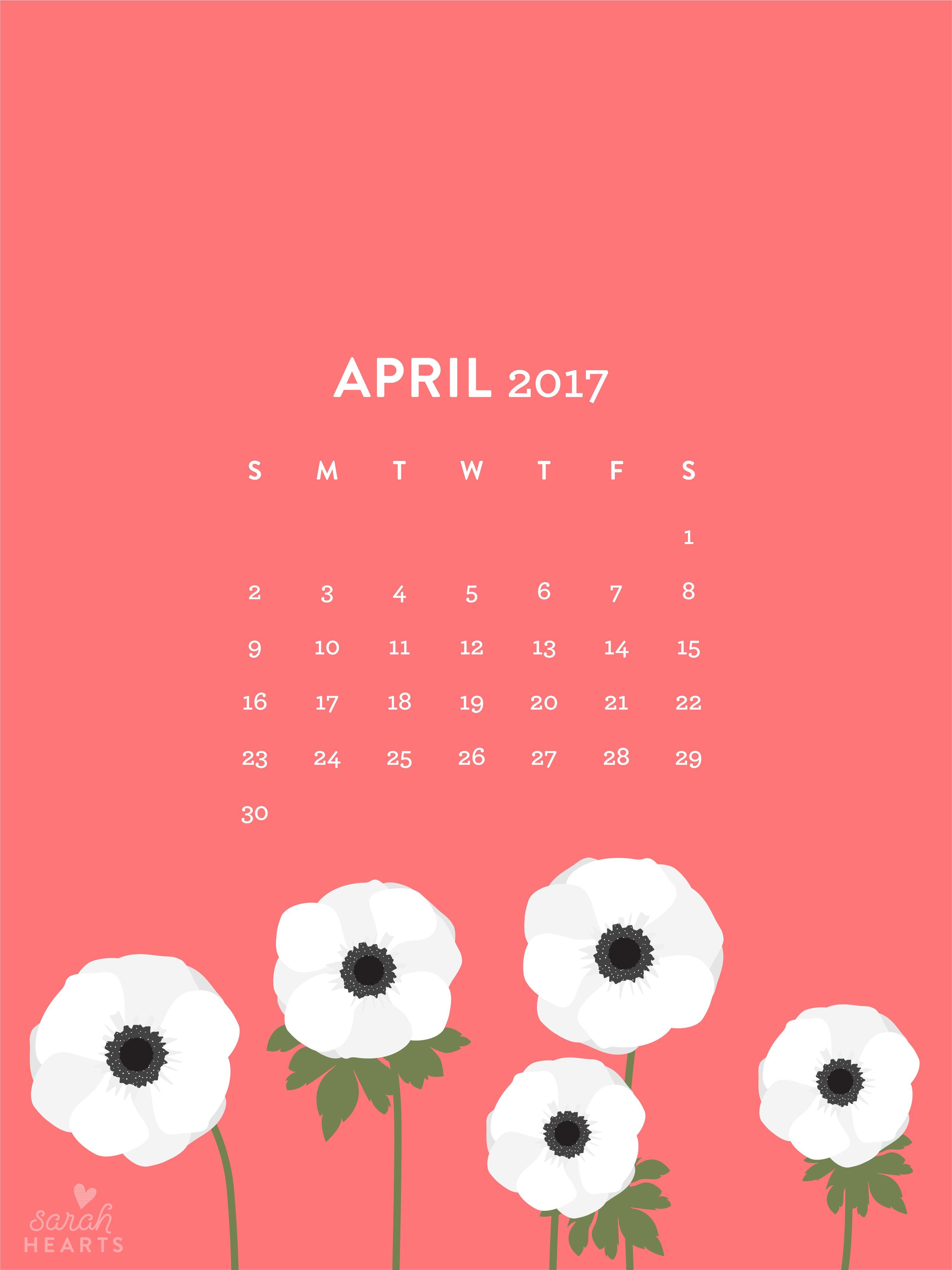 White Anemones April 2017 Calendar Wallpaper