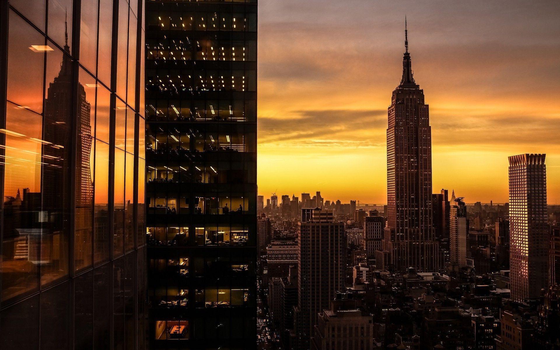 sunset, Cityscape, City, Empire State Building, USA, New York City