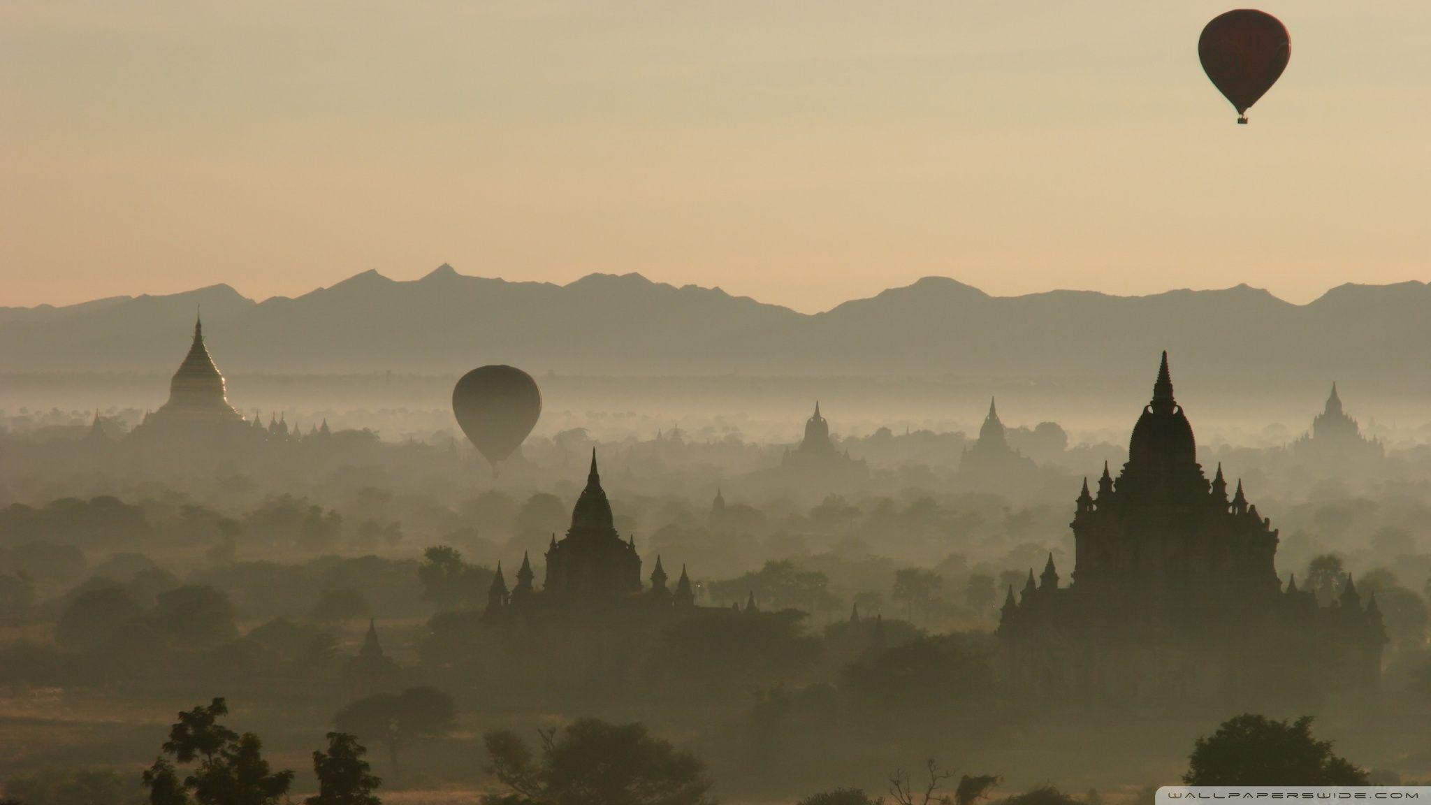 Hot Air Balloons Over North Guni Bagan Myanmar HD desktop