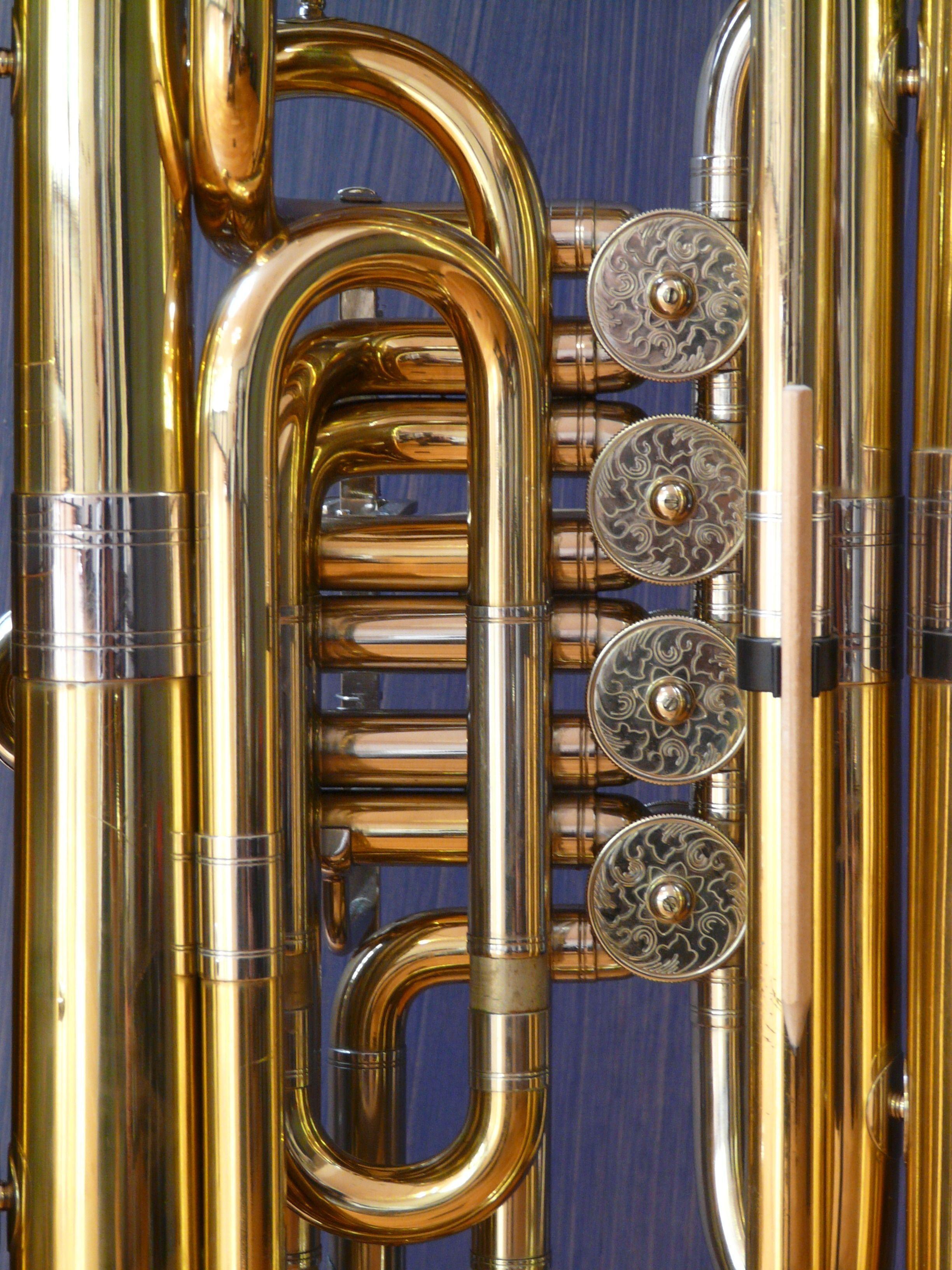 stainless steel and brass wind instrument free image