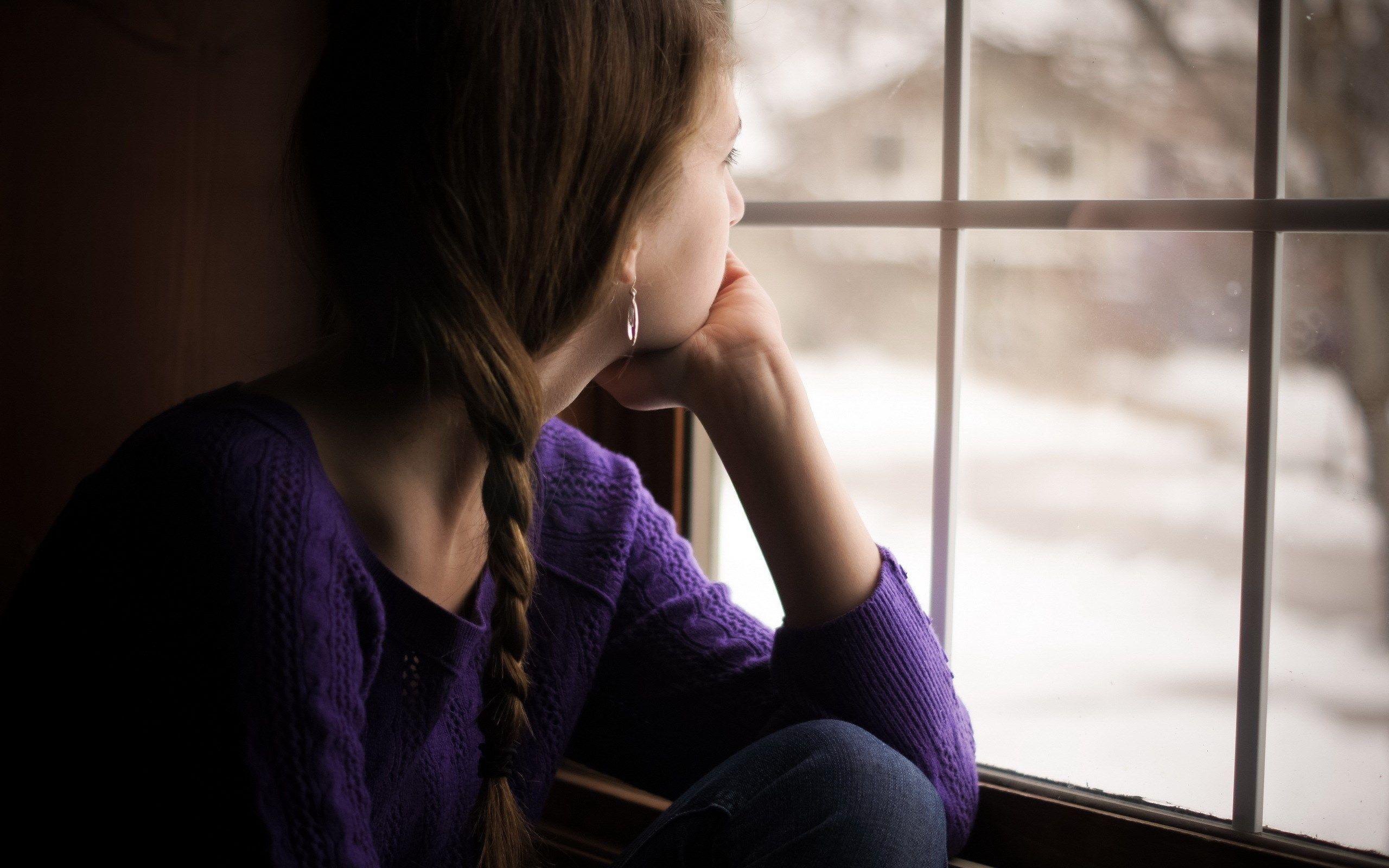 lool out, girl, thinking, photography, winter, window, HD wallpaper