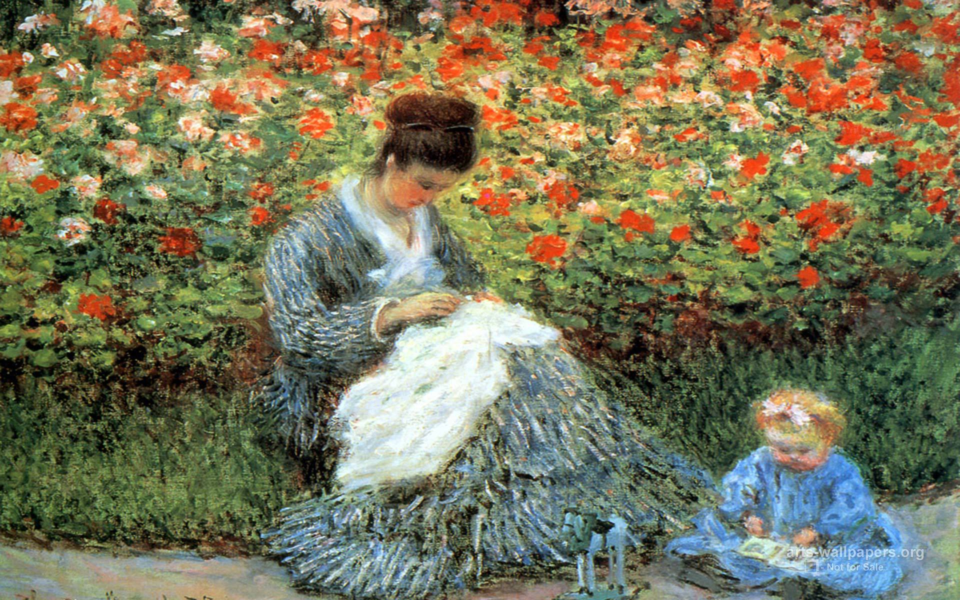 Painting Claude Monet with a child wallpaper and image