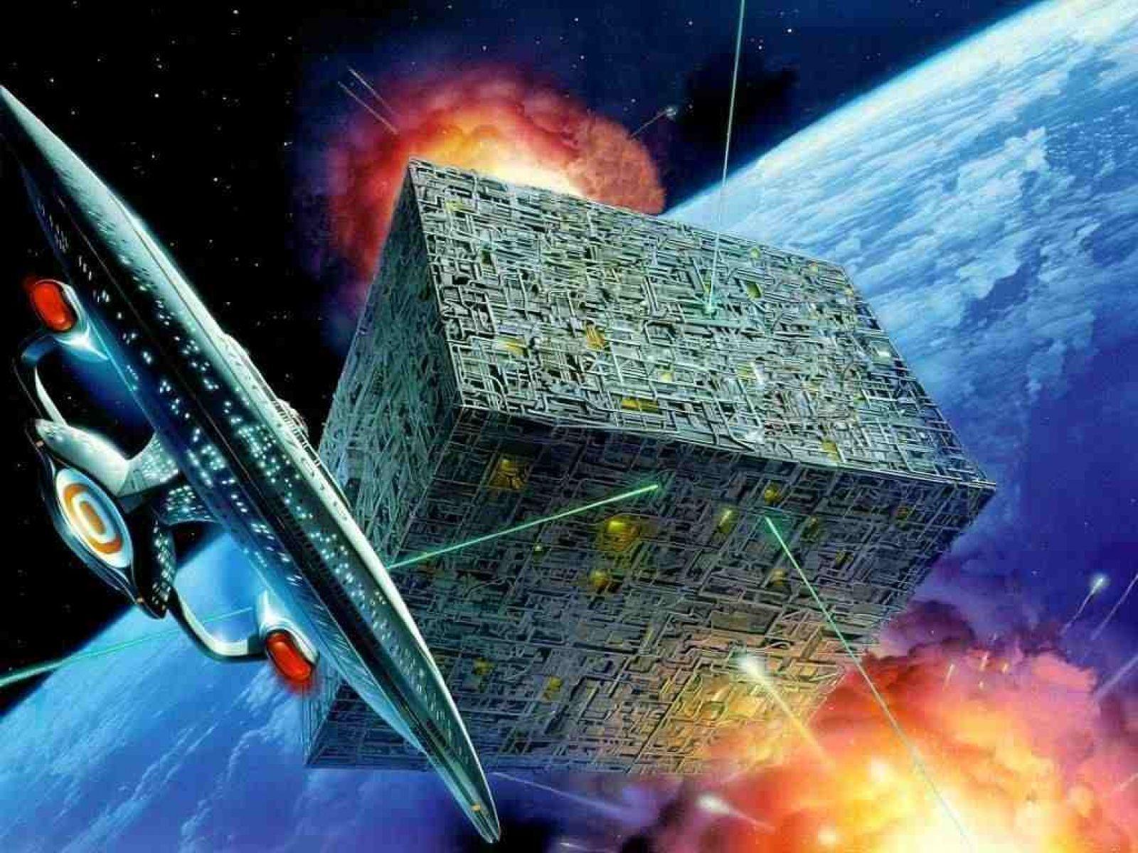 Enterprise vs borg cube Wallpaper