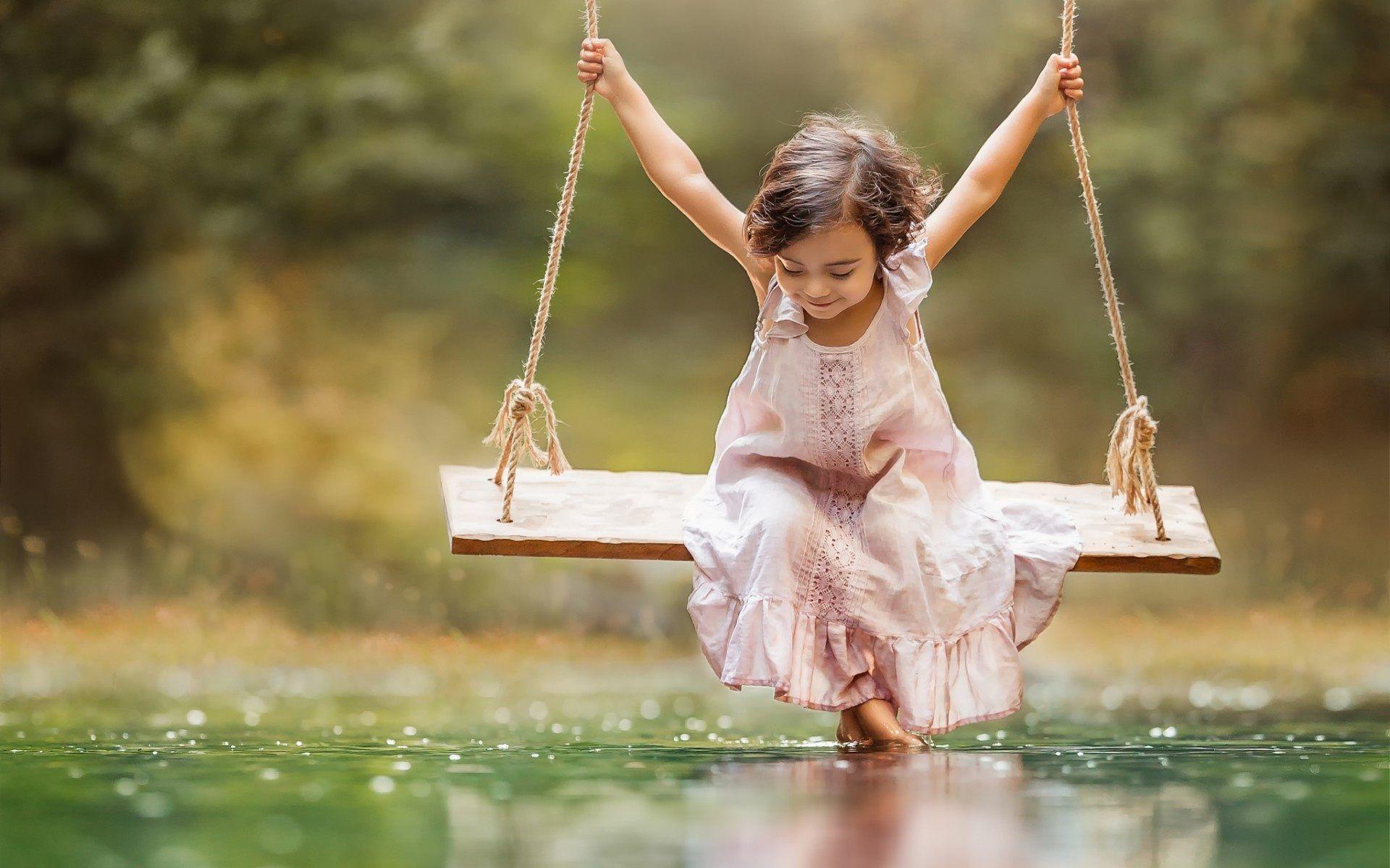 Small Girl Taking Swing. Cute HD 4k Wallpaper