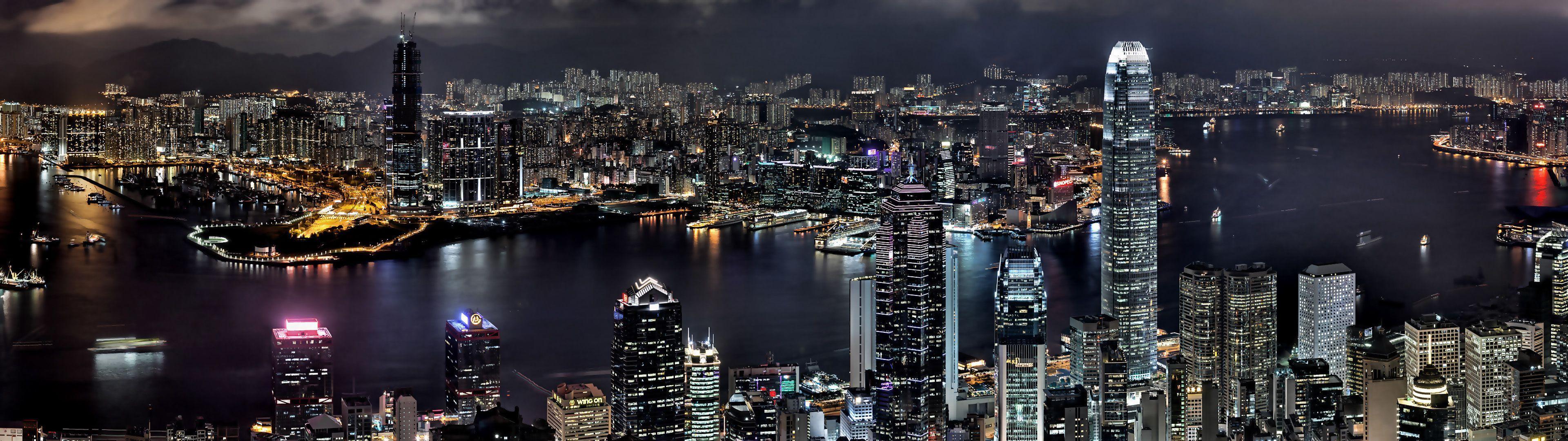 Cityscapes night buildings Hong Kong wallpaperx1080