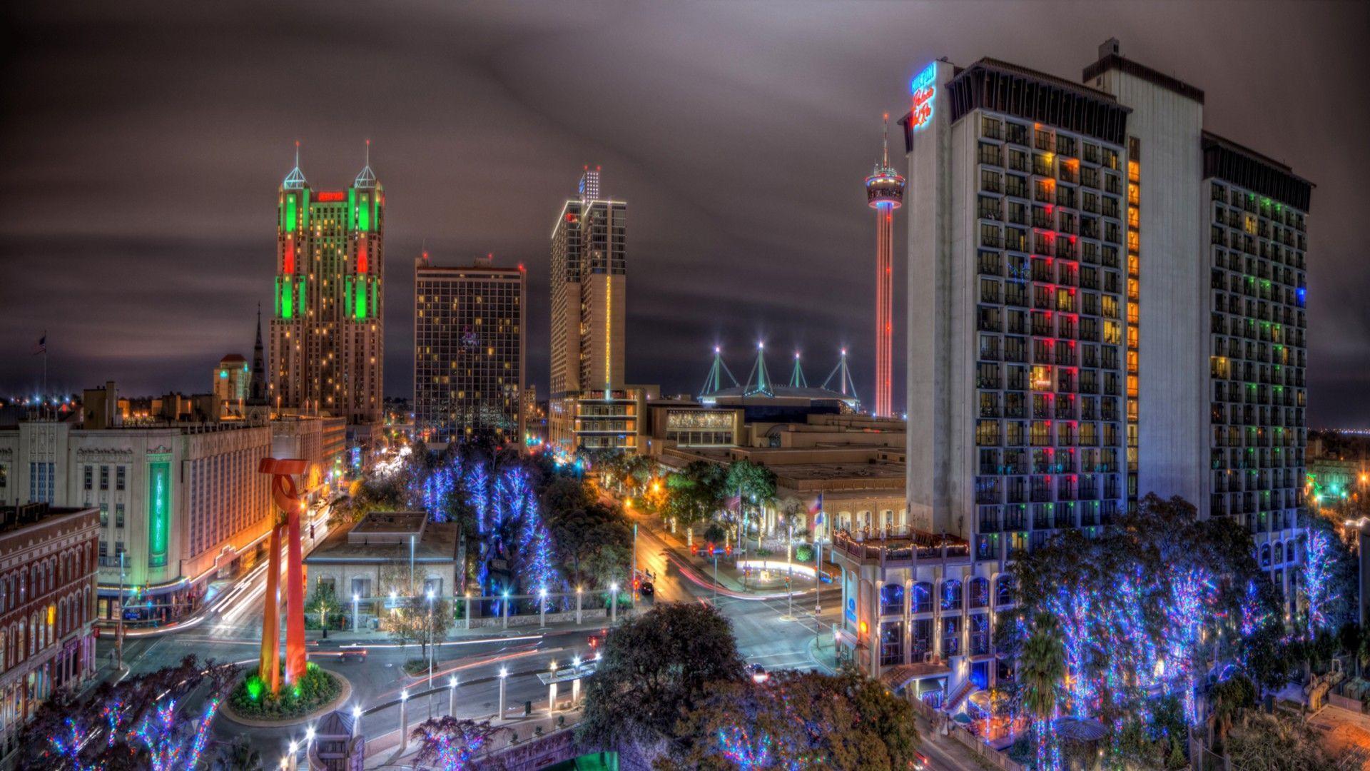 Other: Colorful Lights San Antonio Night Texas Hotel Streets