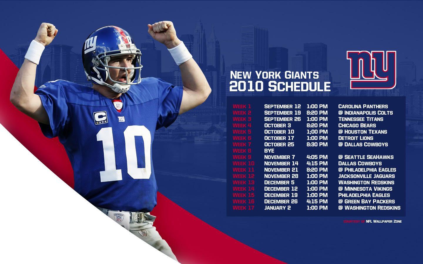 NFL Wallpaper Zone: NY / New York Giants 2010 Schedule Wallpaper