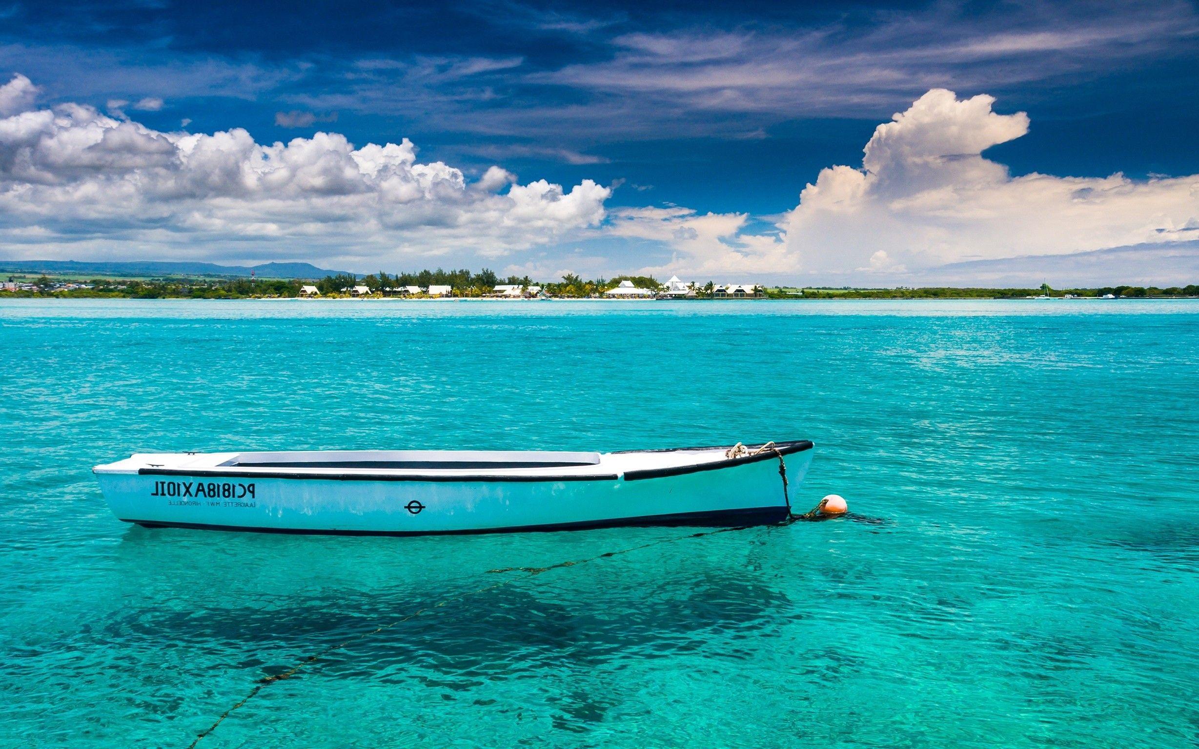 Mauritius, Boat, Island, Clouds, Water, Sea Wallpaper HD