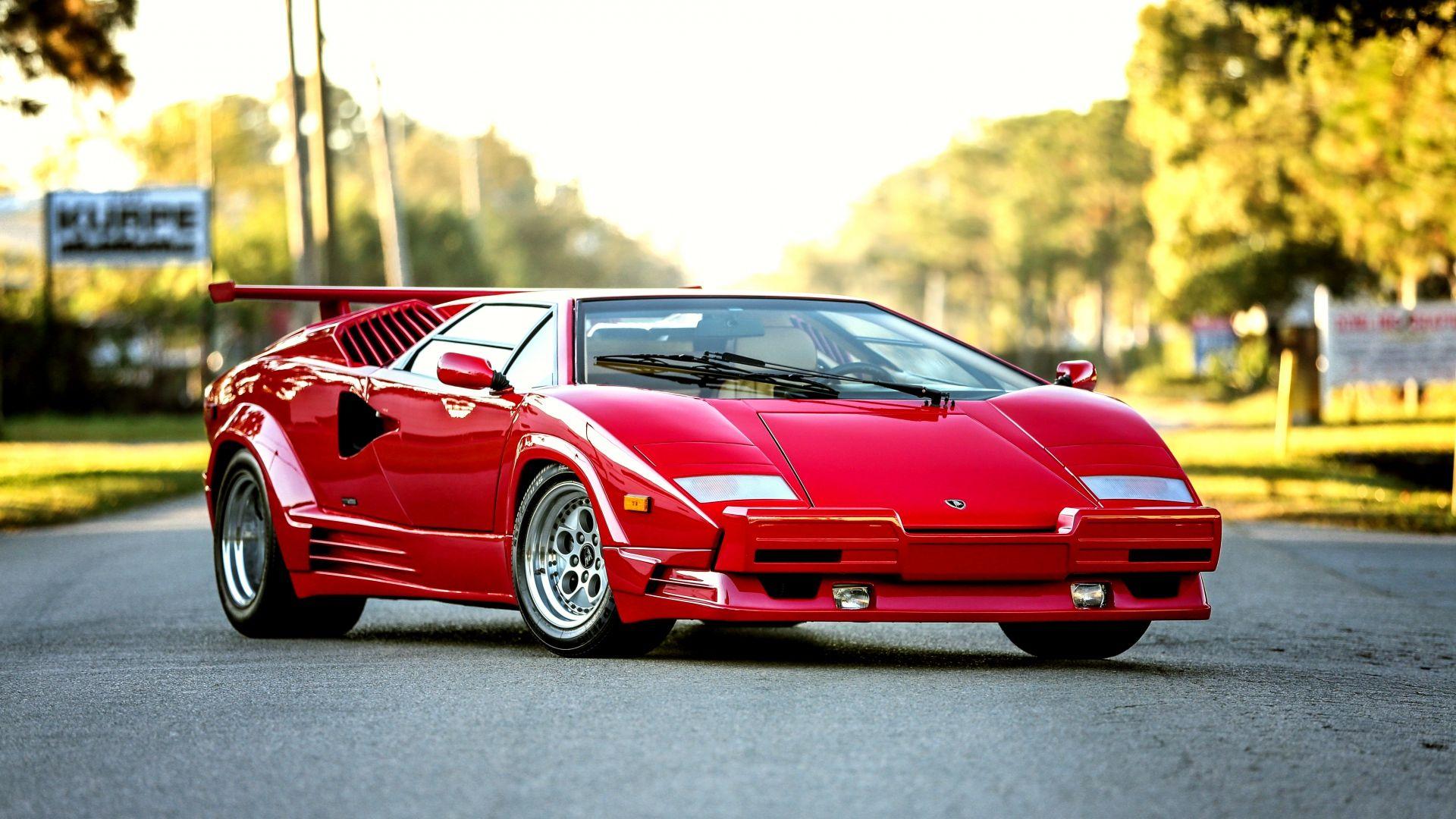 HD Background Lamborghini Countach Bertone 1990 Red Front View