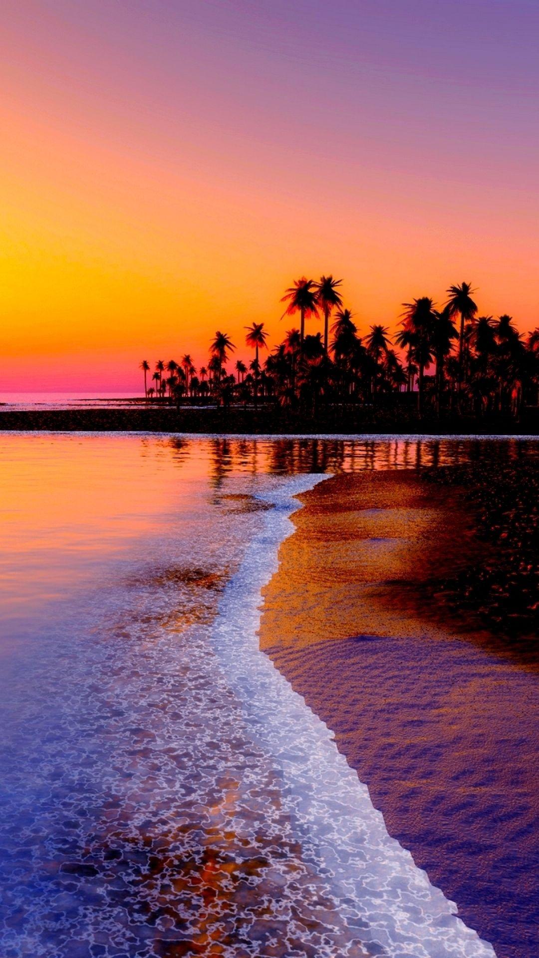 Download Wallpaper 1080x1920 Beach, tropics, Sea, Sand, Palm trees