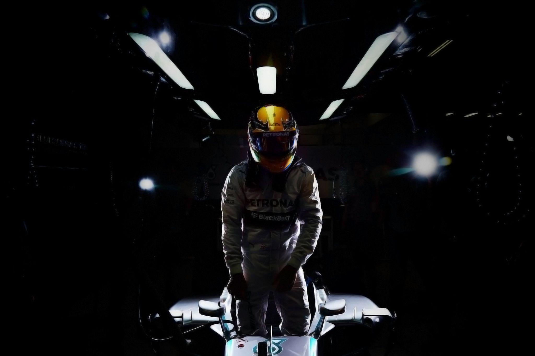 Lewis Hamilton (F1 AMG Petronas) In Garage 2048x1366