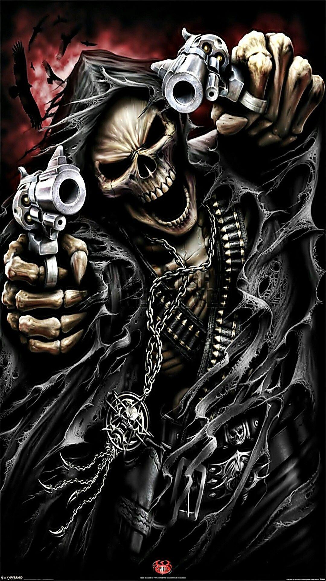 Skeleton with Guns Wallpaper. *Skeleton, Clowns, Guns, Animals