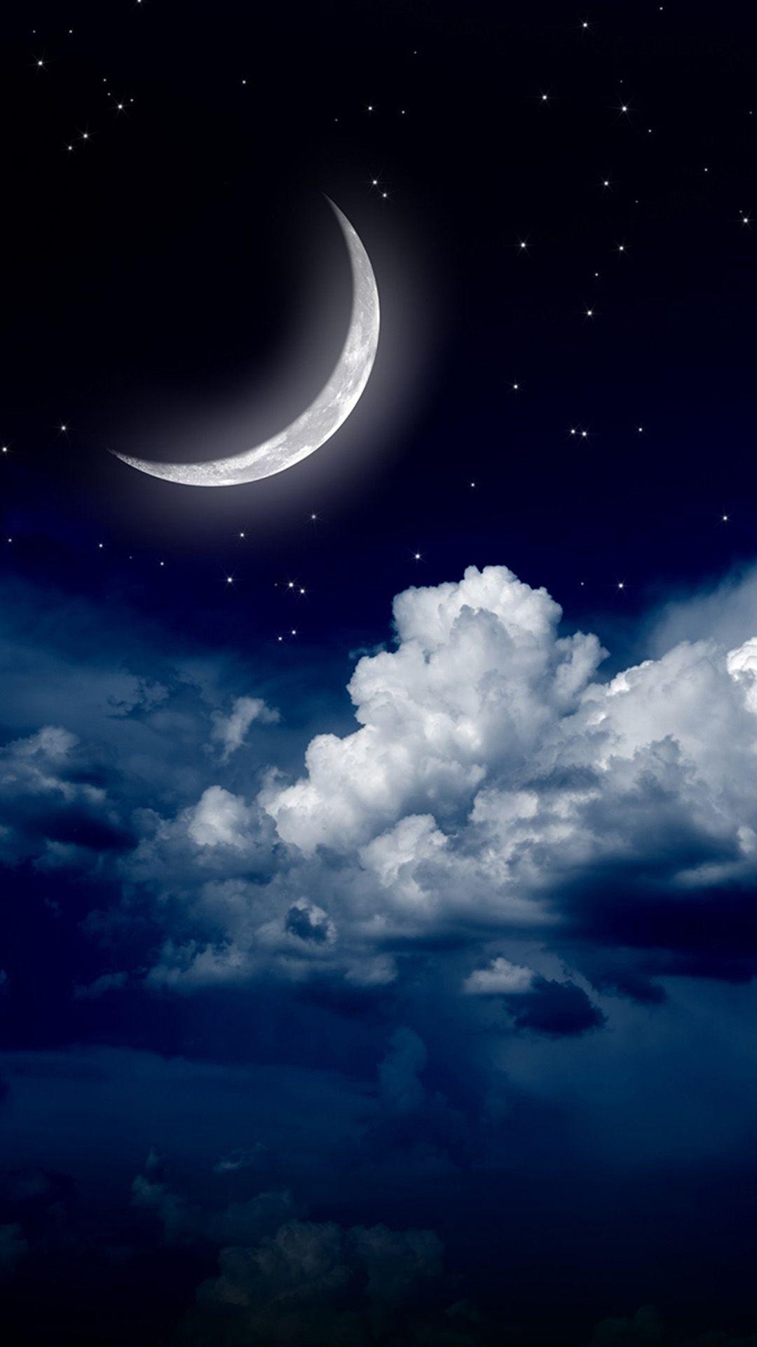 Sky clouds moon. iPhone wallpaper of night stars view and scenery