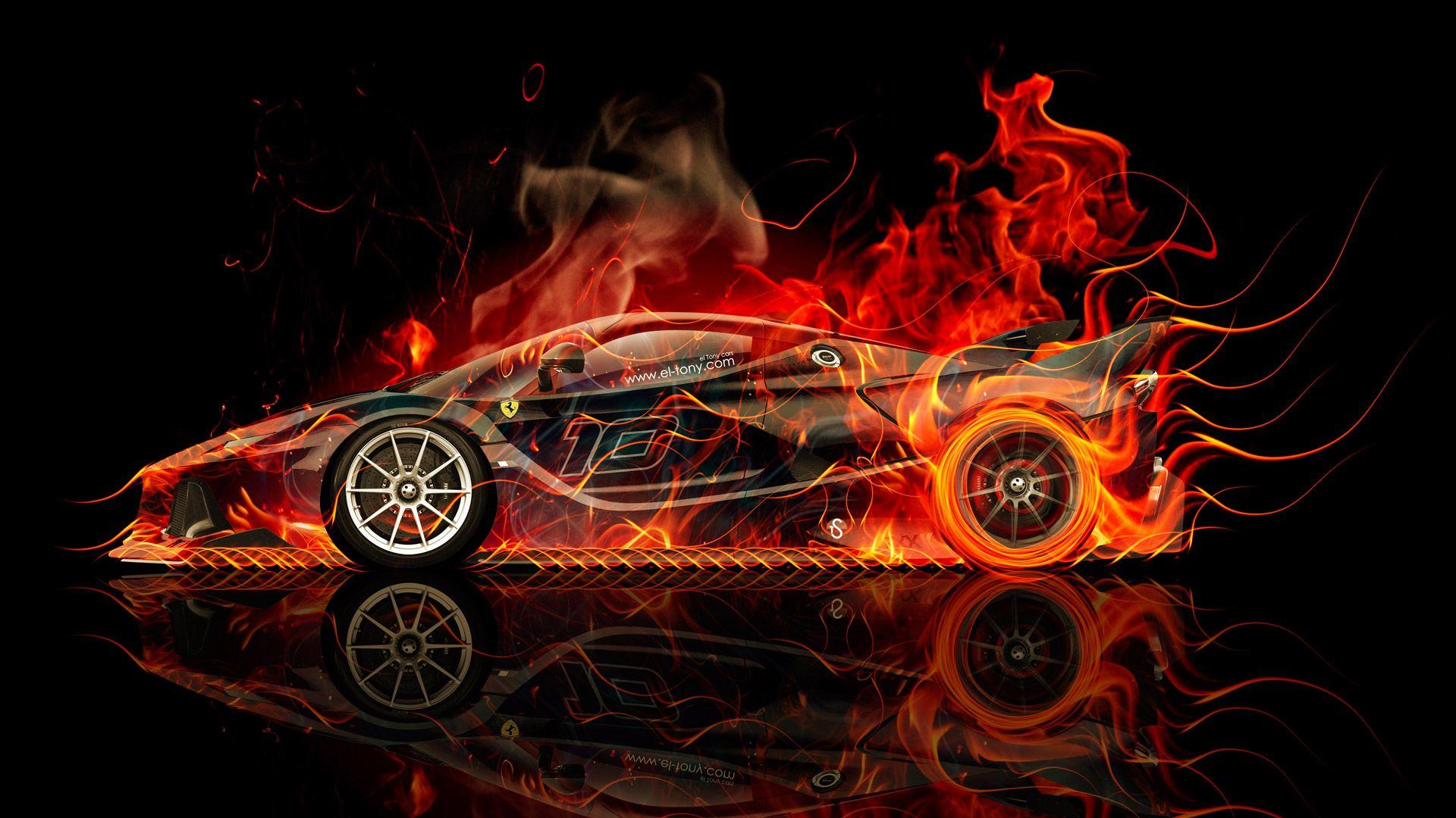 Ferrari FXX K Side Fire Abstract Car 2015