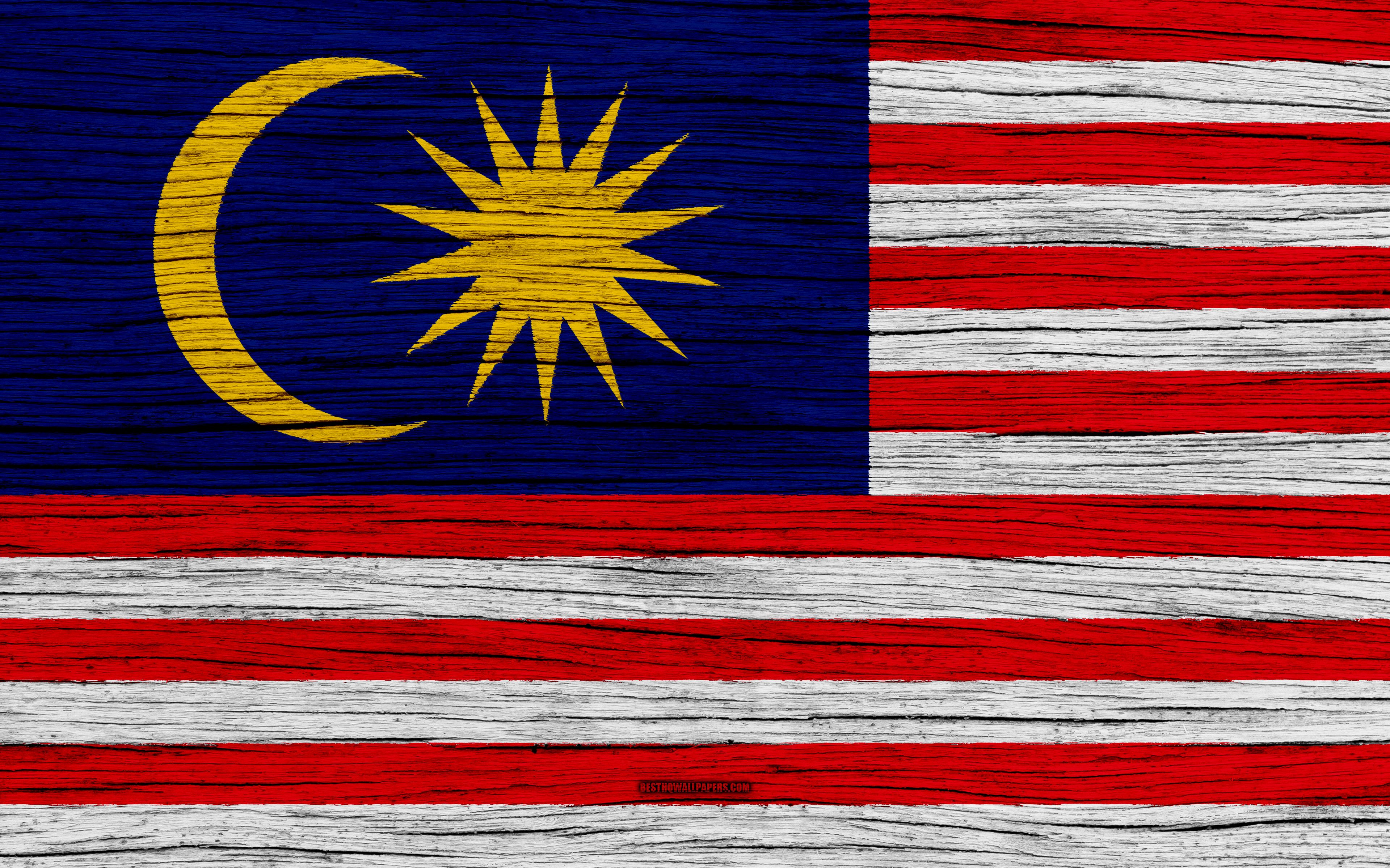 Download wallpaper Flag of Malaysia, 4k, Asia, wooden texture