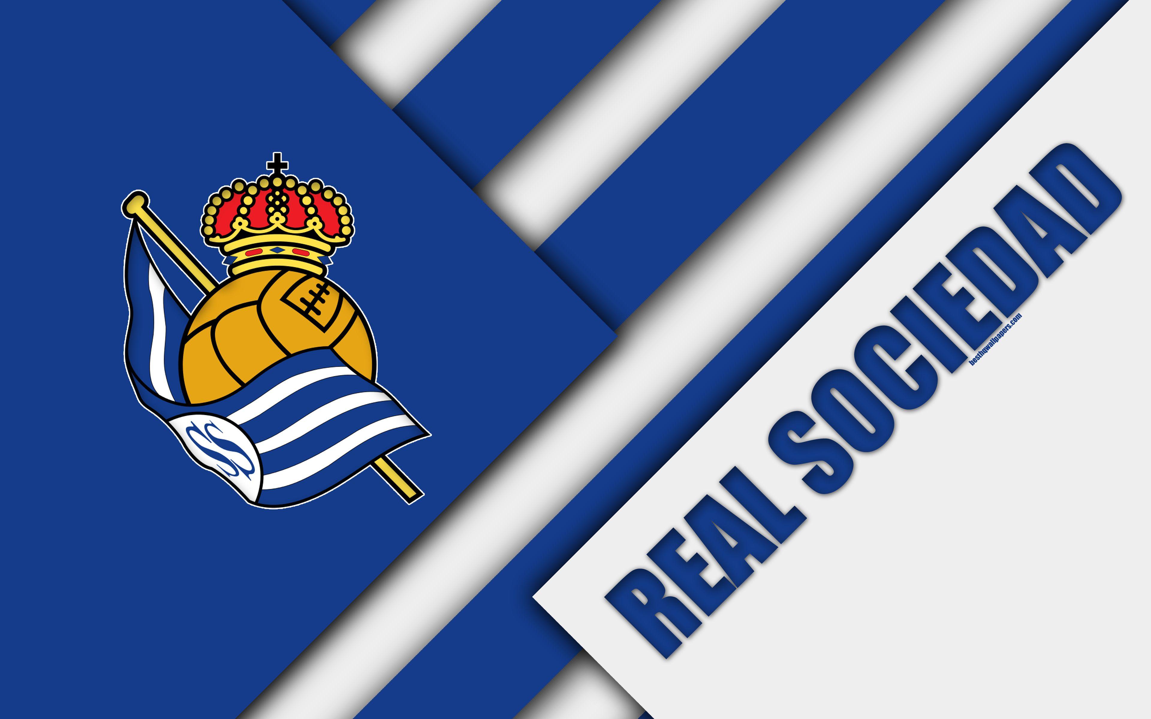 Download wallpaper Real Sociedad FC, blue white abstraction, San