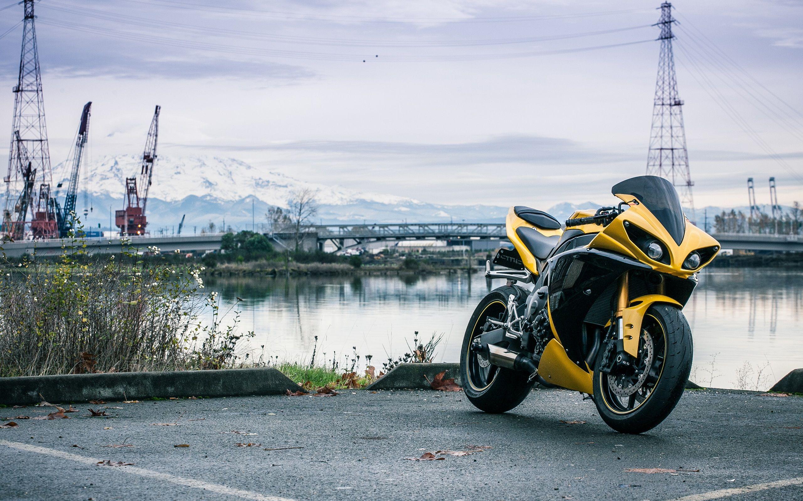 Yamaha YZF R1 Yellow Color Motorcycle At Riverside 750x1334 IPhone 8