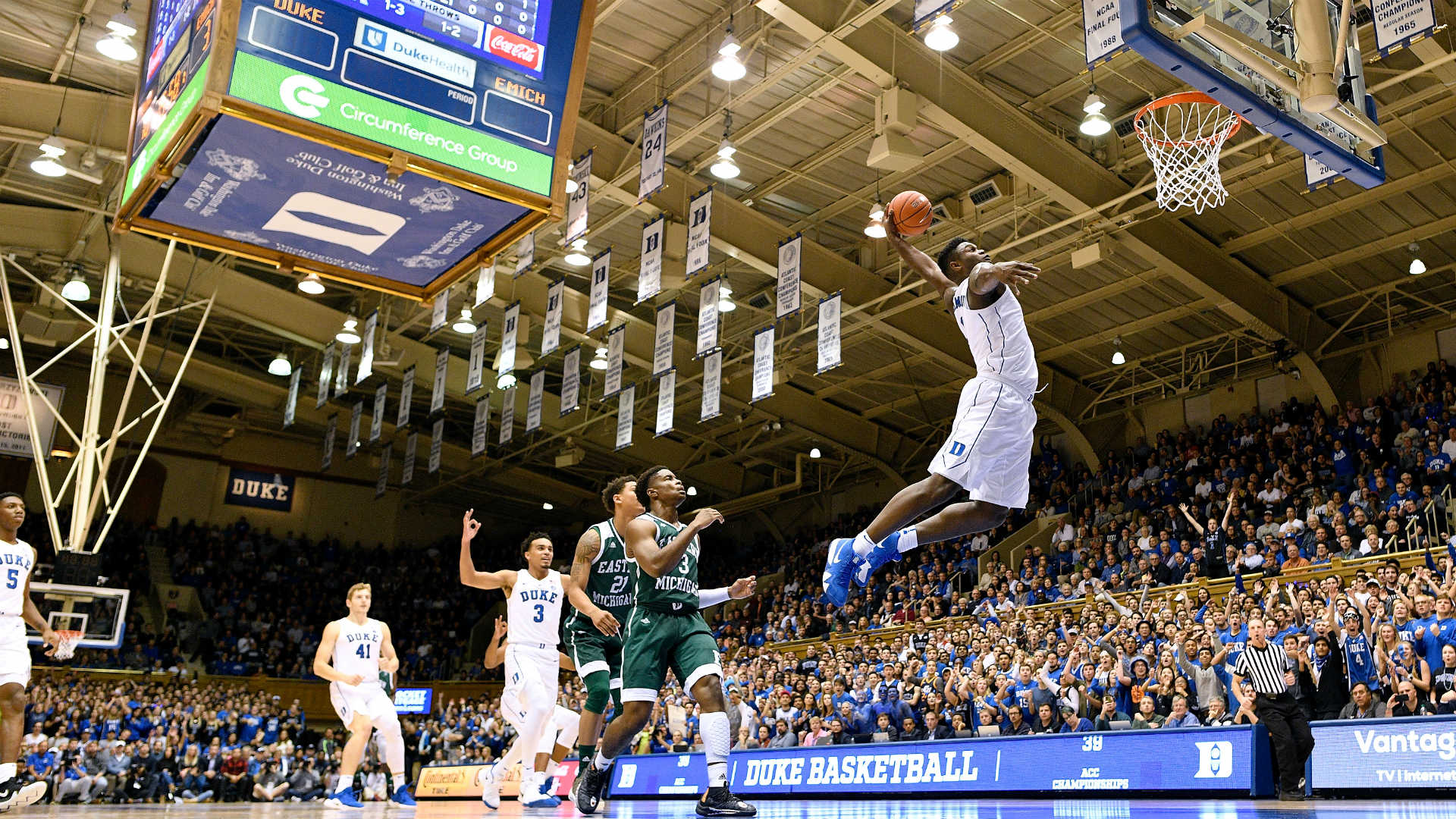 WATCH: Duke's Zion Williamson continues to dunk it all. NCAA