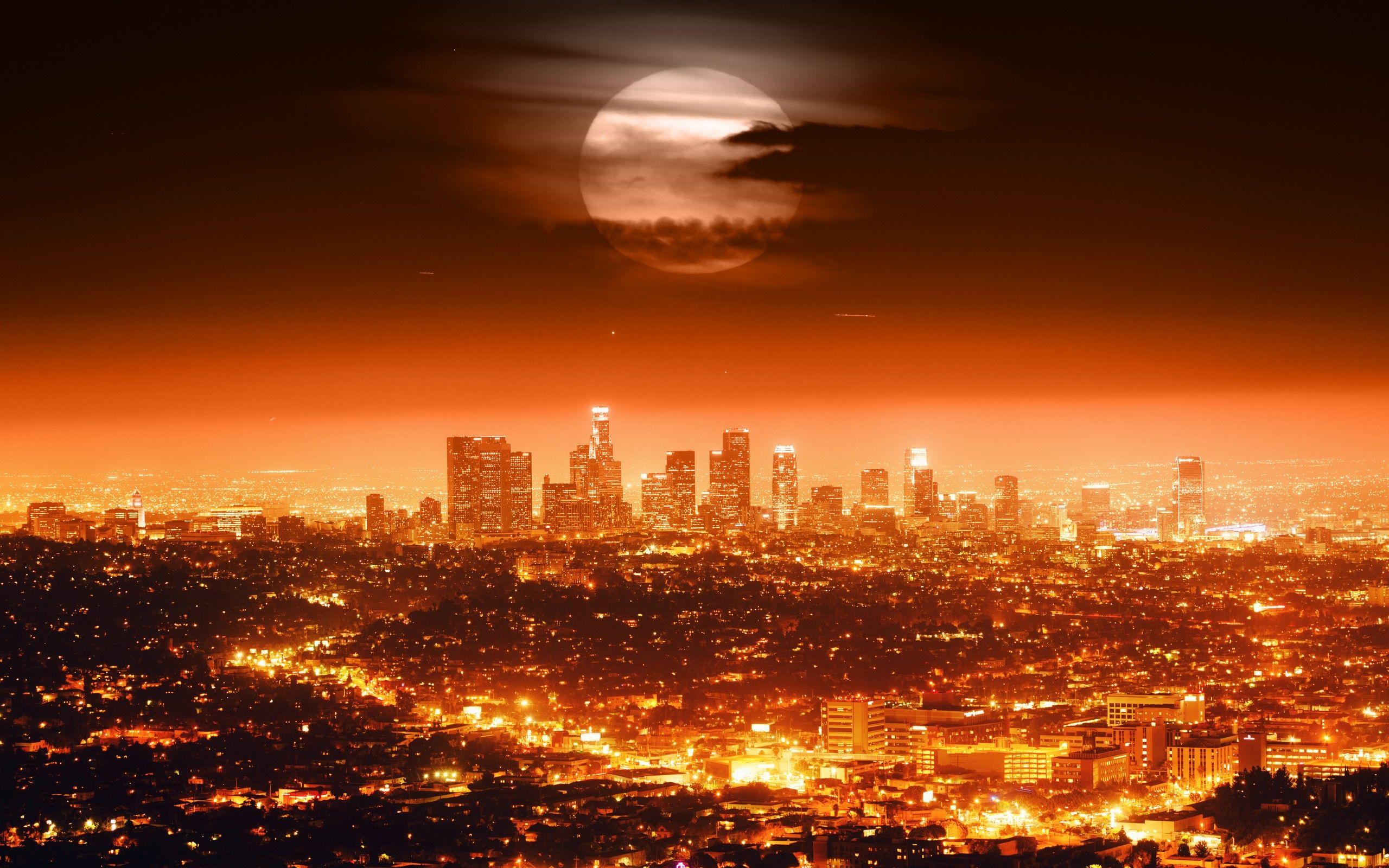 Los Angeles Skyline At Night California Wallpaper