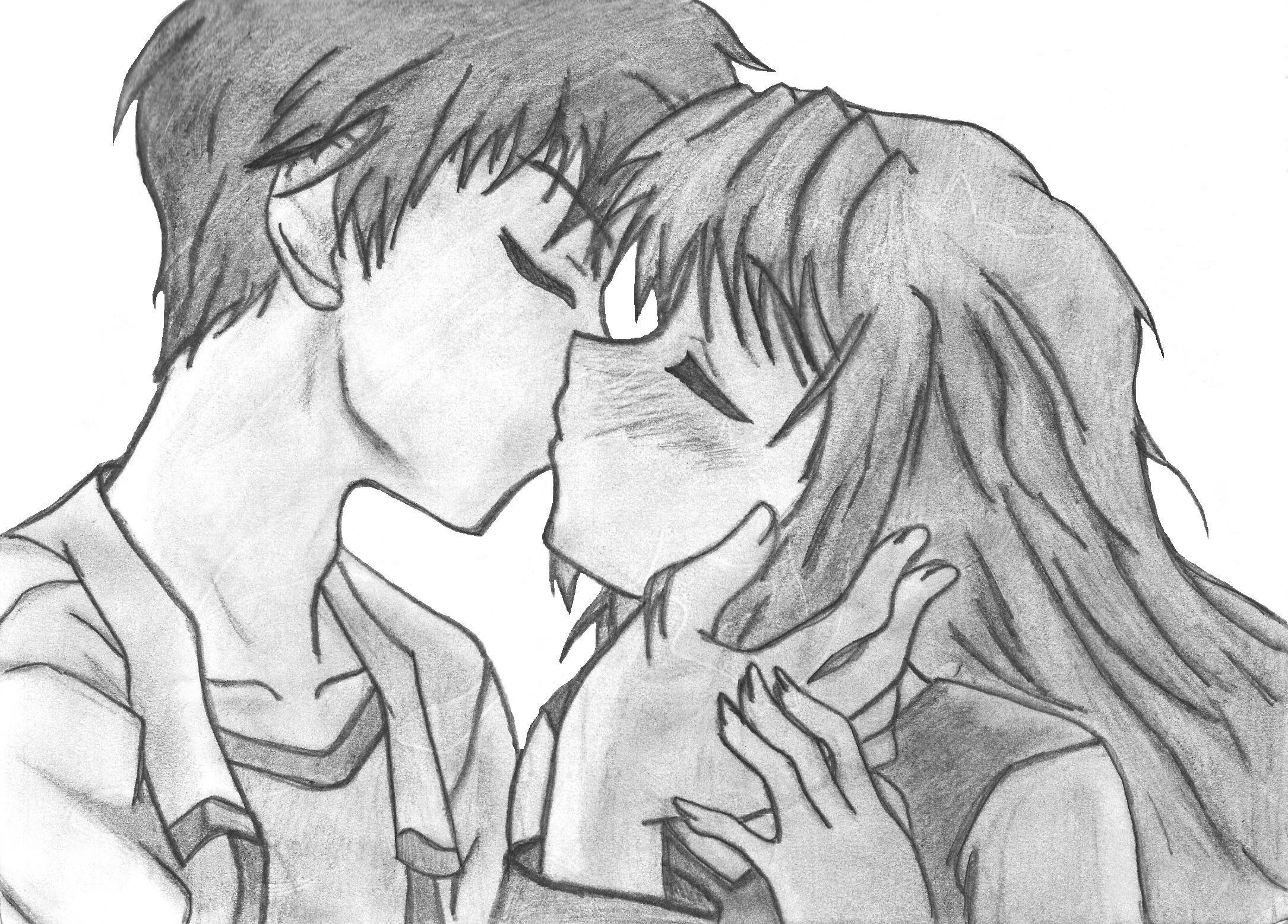Drawing kiss Anime Couple HD Wallpaper. Art. Anime kiss